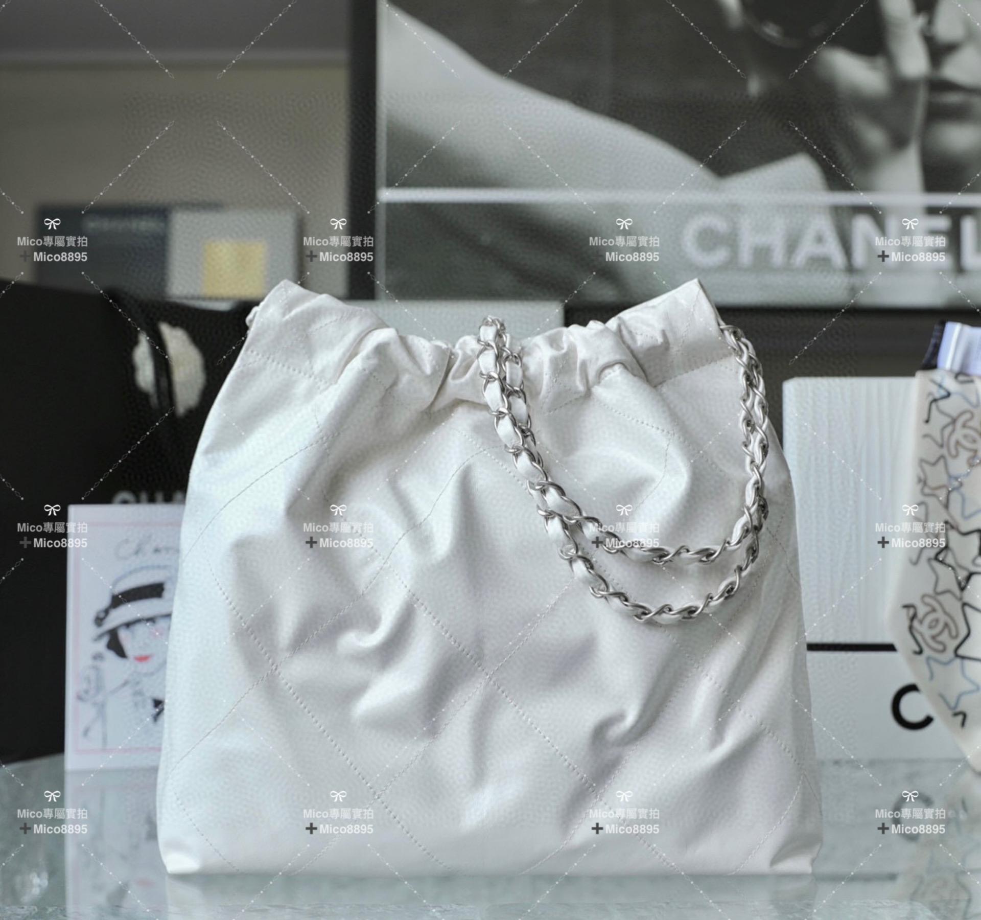 Chanel 22Bag 白色牛皮/銀釦 購物袋/肩背包 中號 尺寸：𝟹𝟿*𝟺𝟸*𝟾 𝚌𝚖