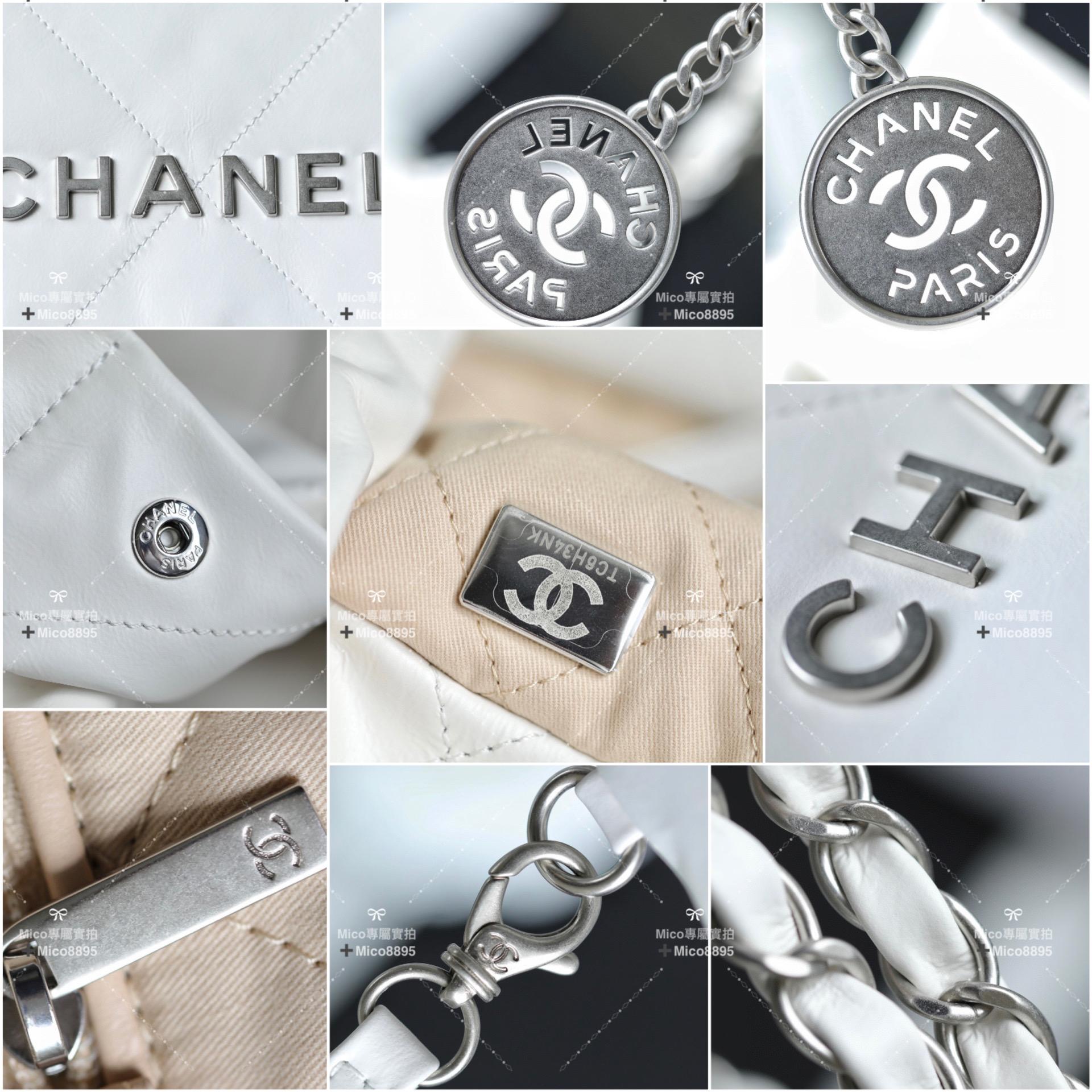 Chanel 22Bag 白色牛皮/銀釦 購物袋/肩背包 中號 尺寸：𝟹𝟿*𝟺𝟸*𝟾 𝚌𝚖