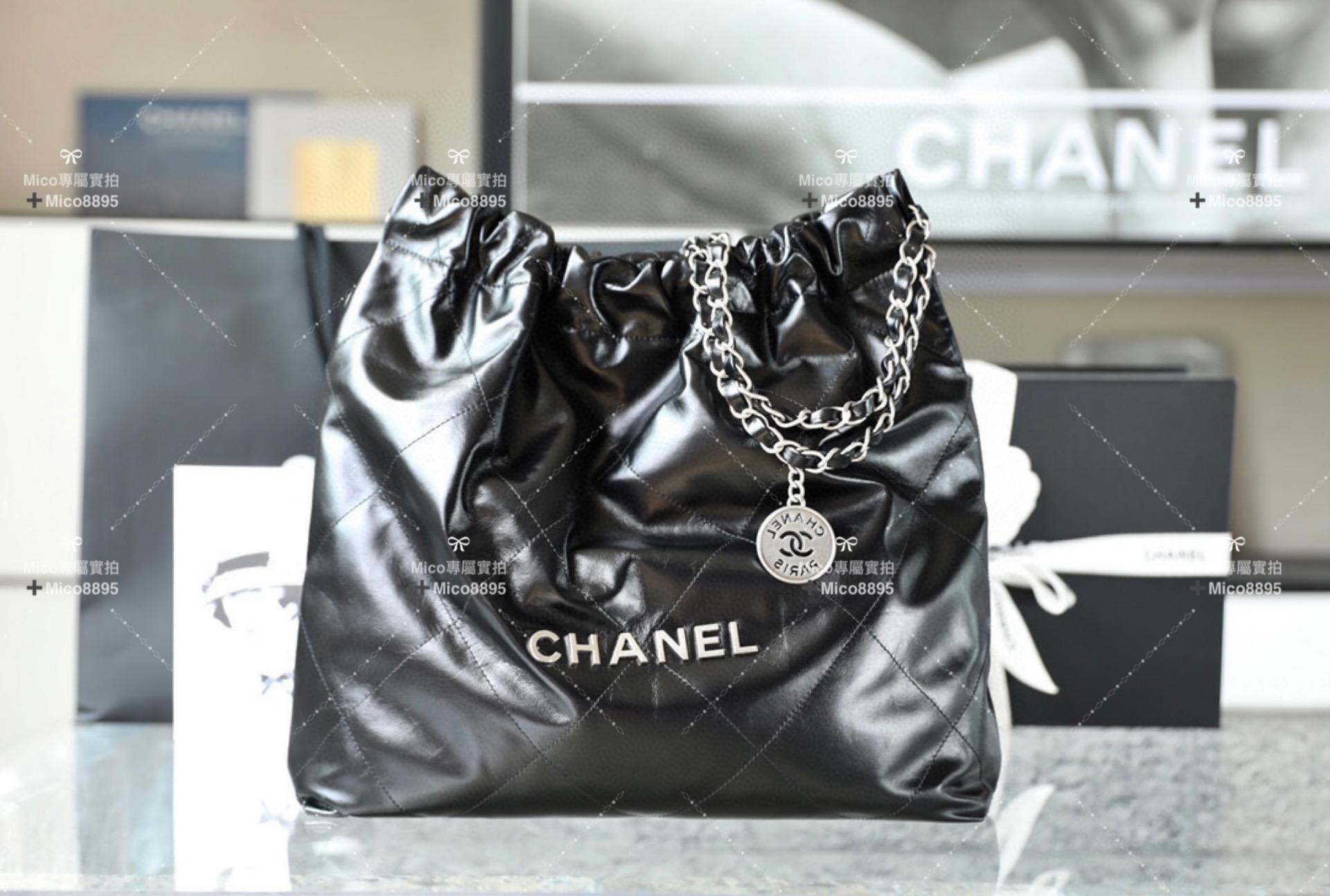 Chanel 22Bag 黑色牛皮/銀釦 購物袋/肩背包 中號 尺寸：𝟹𝟿*𝟺𝟸*𝟾 𝚌𝚖