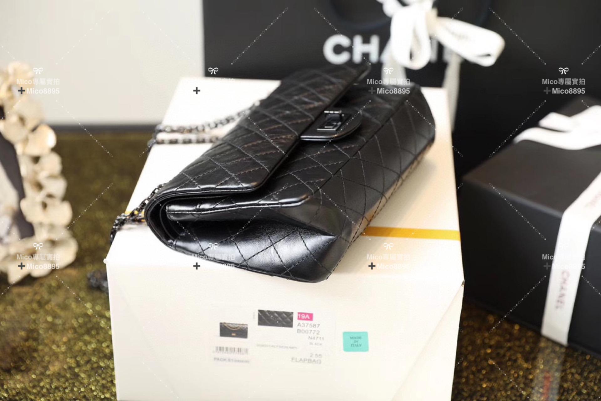 Chanel  2.55復刻系列◛中號 24cm 𝑺𝒐 𝑩𝒍𝒂𝒄𝒌 全黑色 槍扣