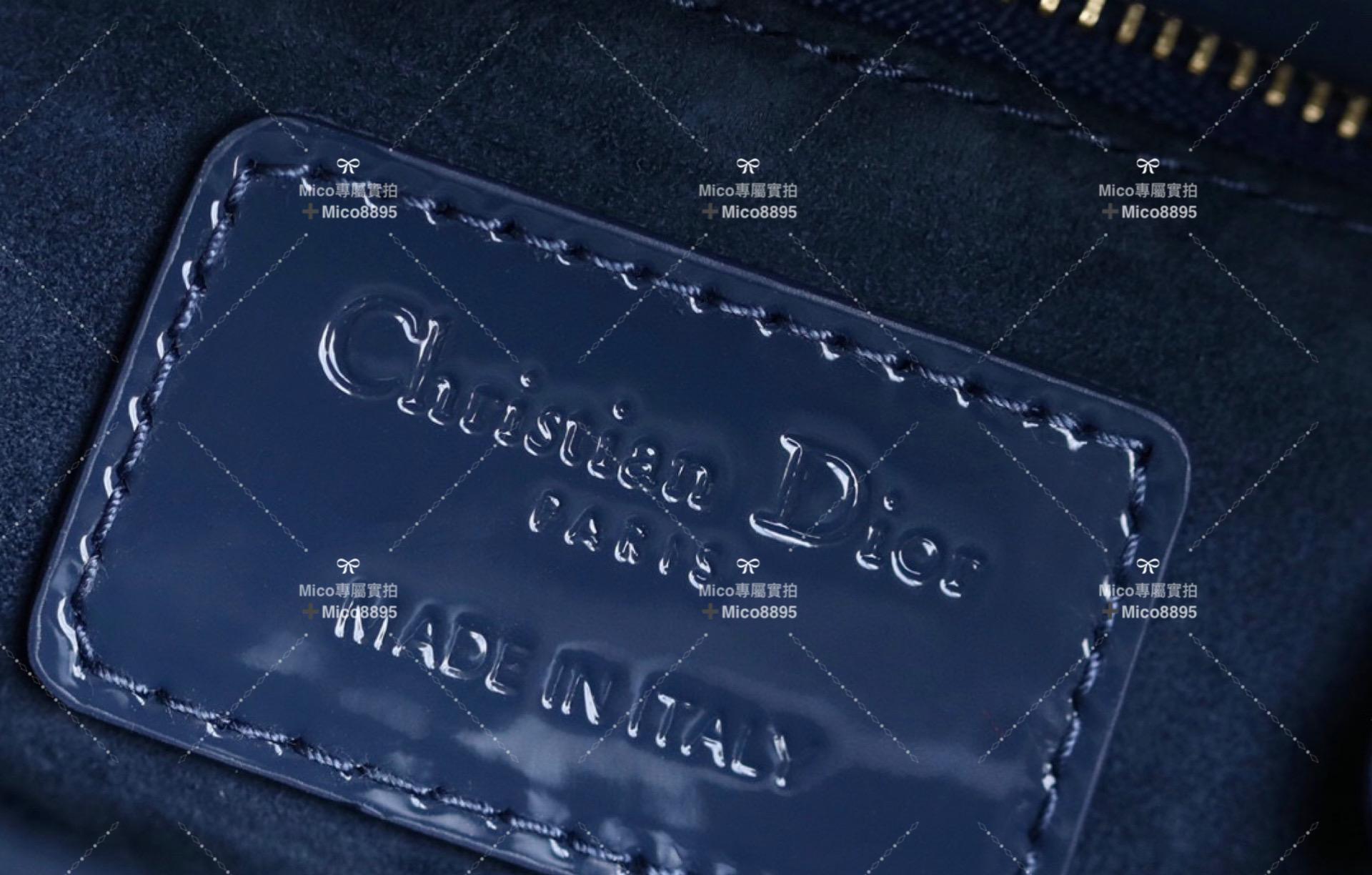 Dior 黛妃包 Lady Dior 丹寧藍 藤格紋漆皮牛皮革迷你手袋