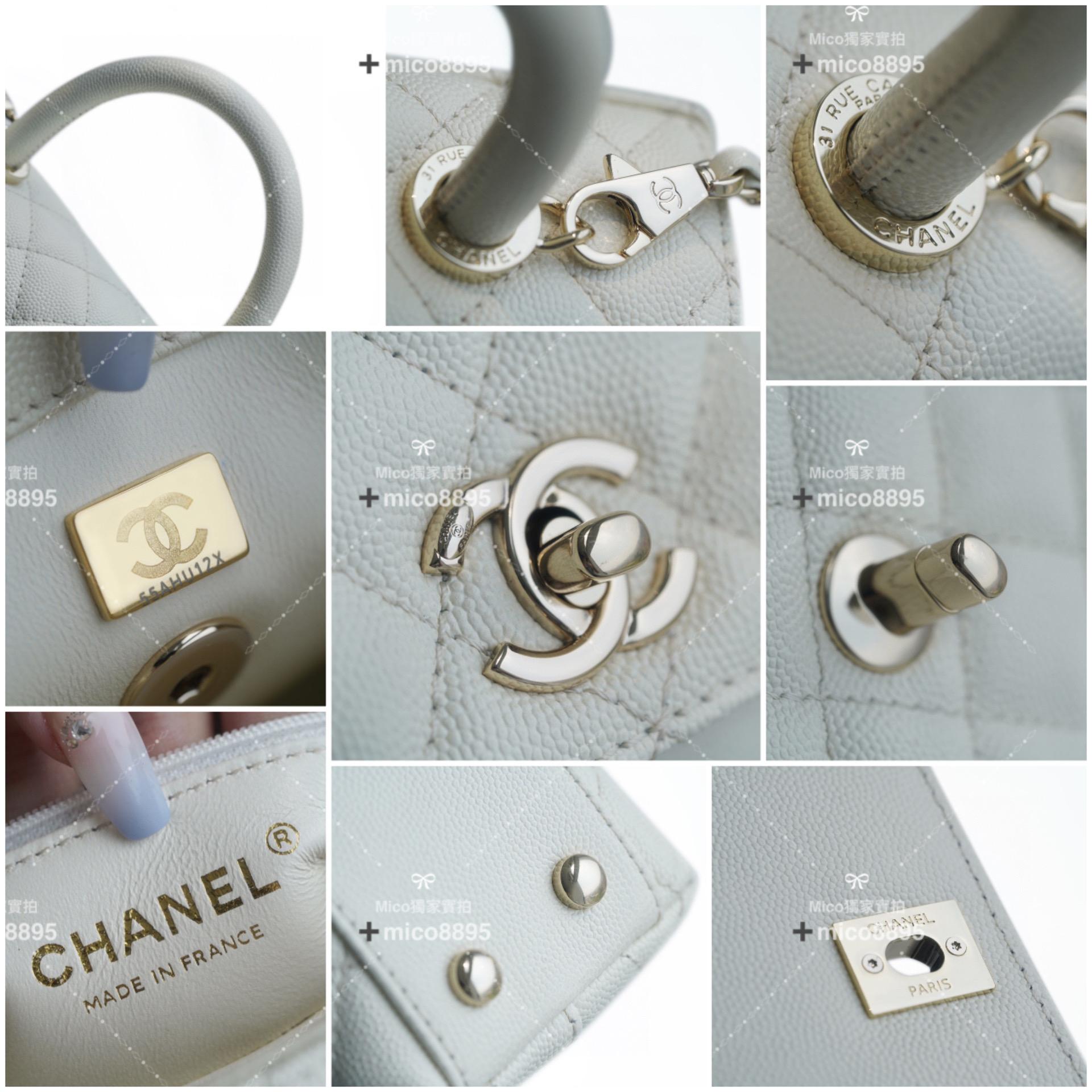 Chanel 𝑪𝒐𝑪𝒐 handle 新款 奶油白 牛皮手柄小號/淡金釦 魚子醬牛皮 24cm