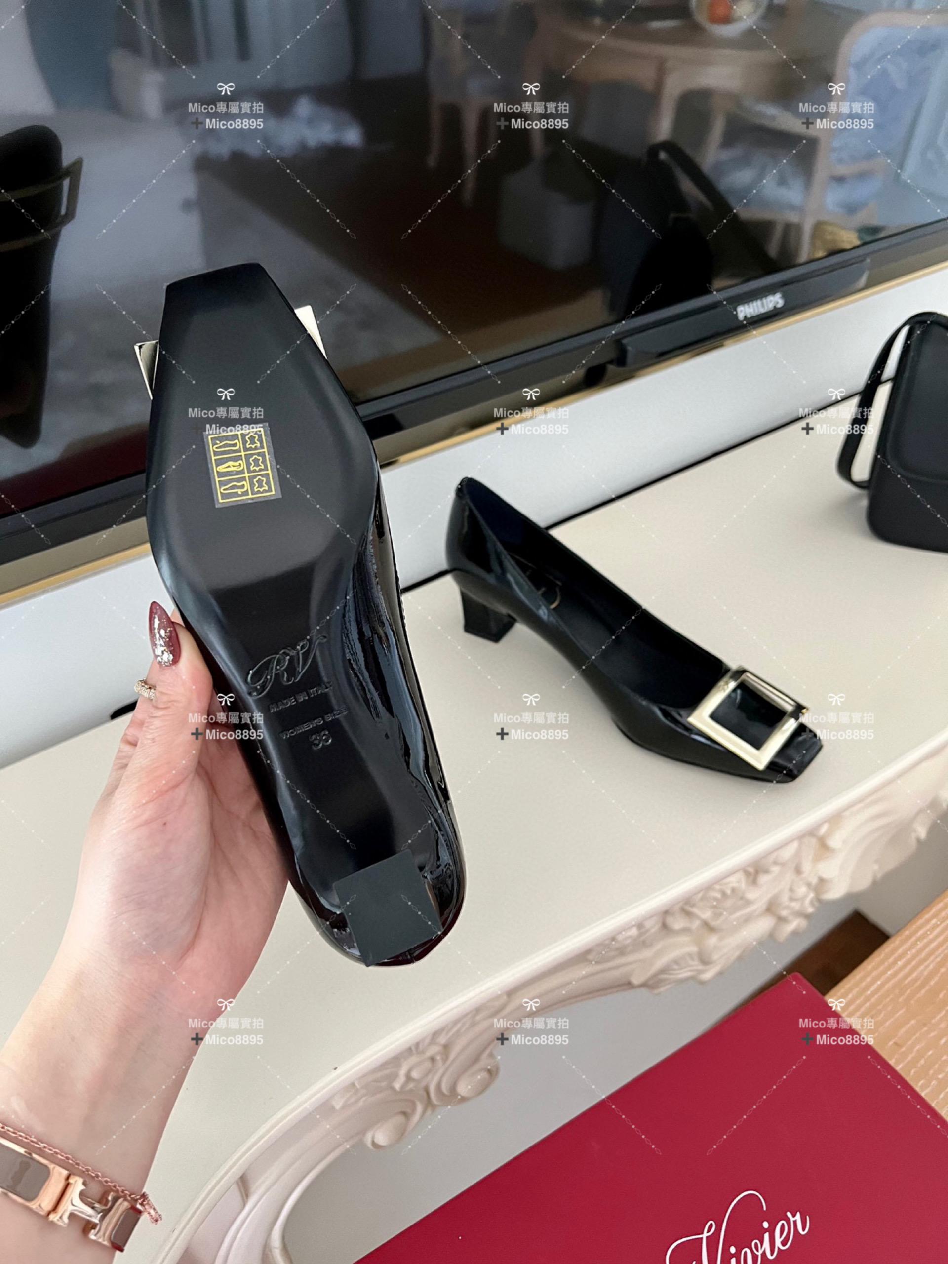 Roger vivier 黑色漆皮/經典款中跟 喇叭跟 漆皮高跟鞋 跟高4.5cm 碼數35-39