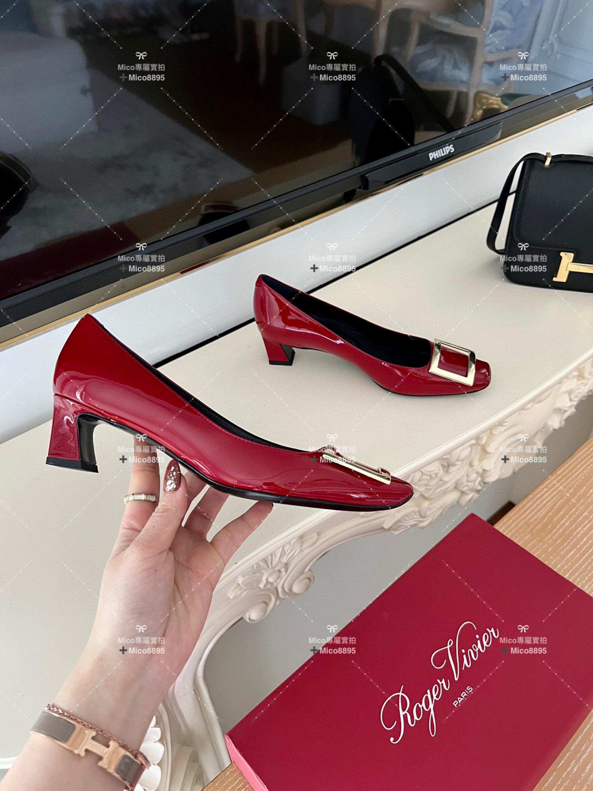 Roger vivier 紅色漆皮/經典款中跟 喇叭跟 漆皮高跟鞋 跟高4.5cm 碼數35-39