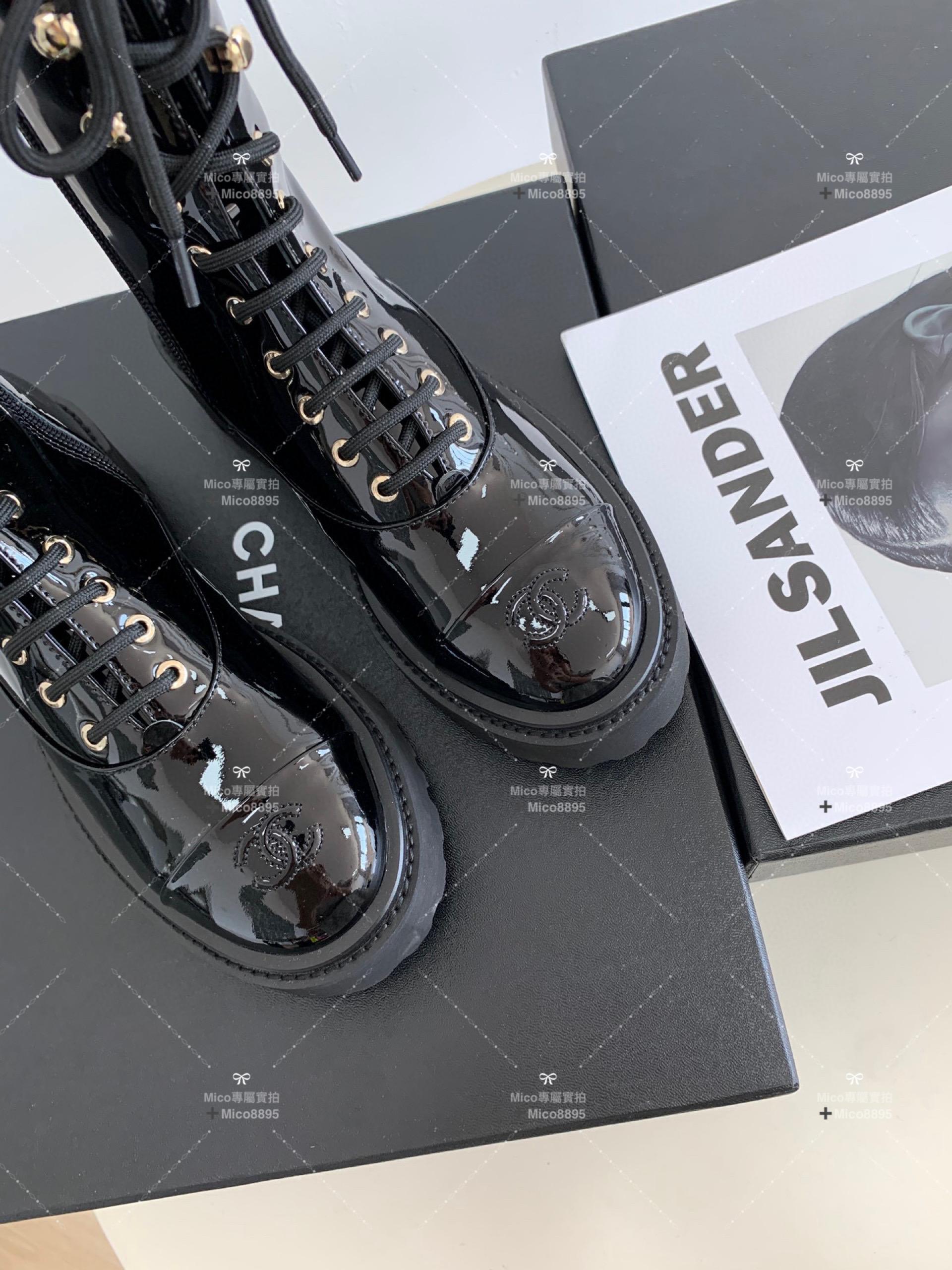 Chanel 2022/aw 全漆皮系帶機車靴 騎士靴 35-40