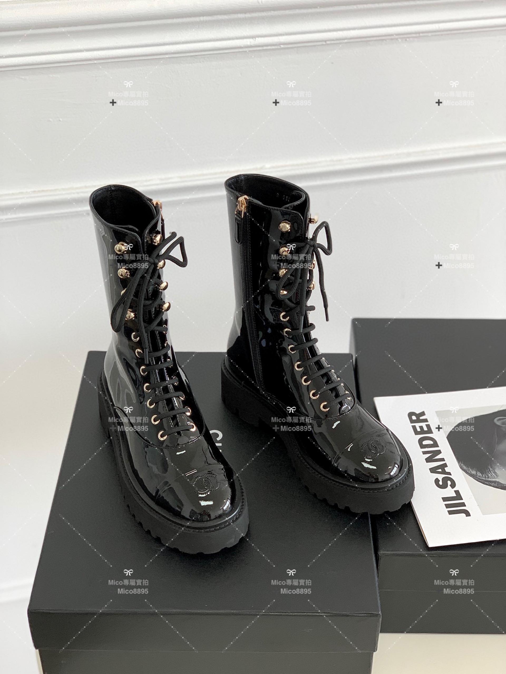 Chanel 2022/aw 全漆皮系帶機車靴 騎士靴 35-40