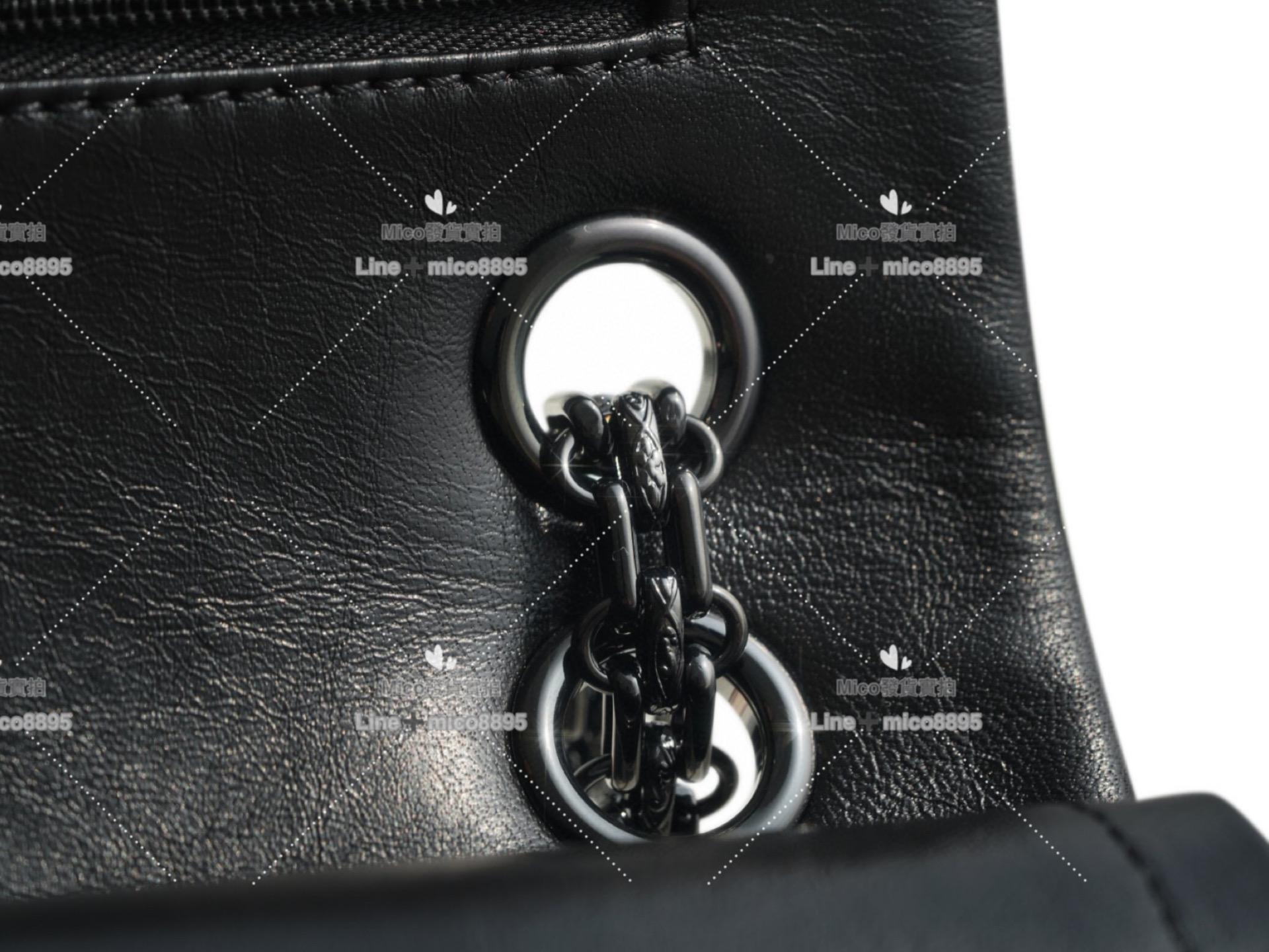 Chanel 2.55 黑色 All Black 山形紋 V紋 口蓋包 24cm