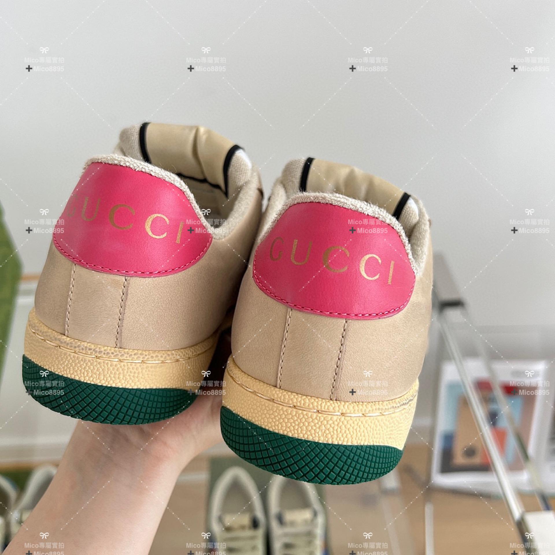 GUCCI 粉色拼 做舊復古風格休閒鞋 小髒鞋 35-40