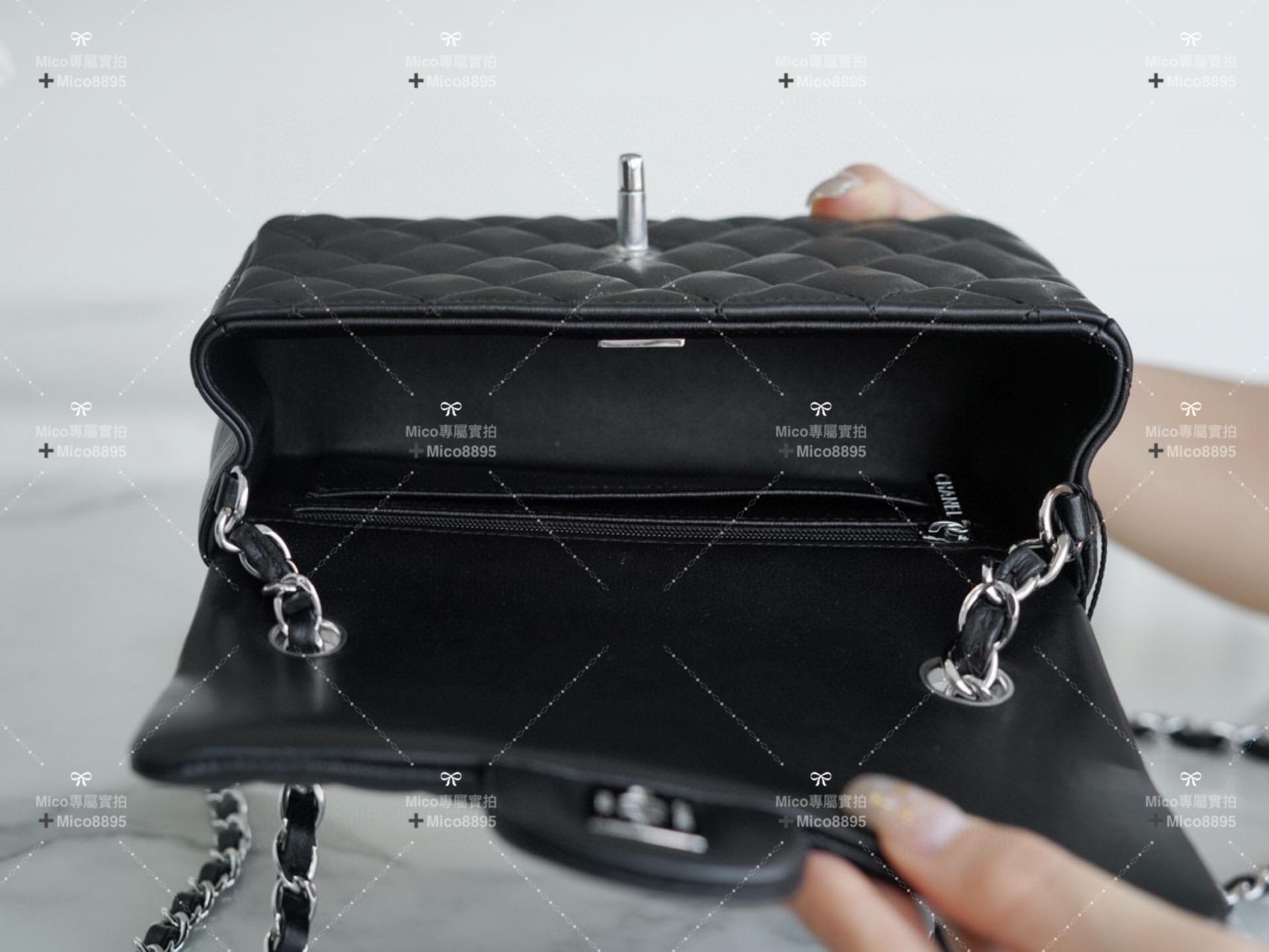 Chanel 黑色羊皮 銀釦 「Classic Flap」經典口蓋包 miniCF 20cm