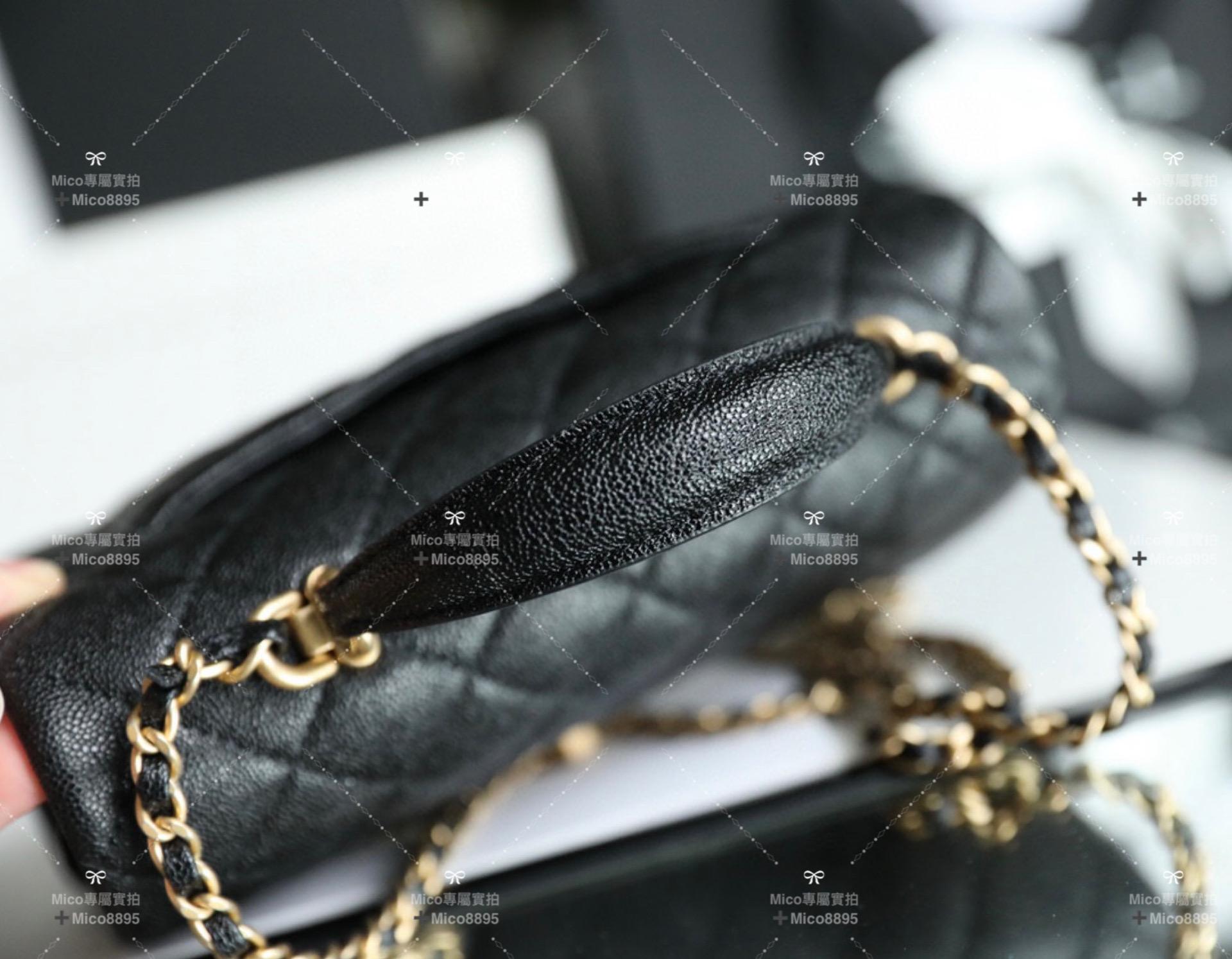 Chanel 手提handle 手提斜挎包 黑色芝麻紋 20cm