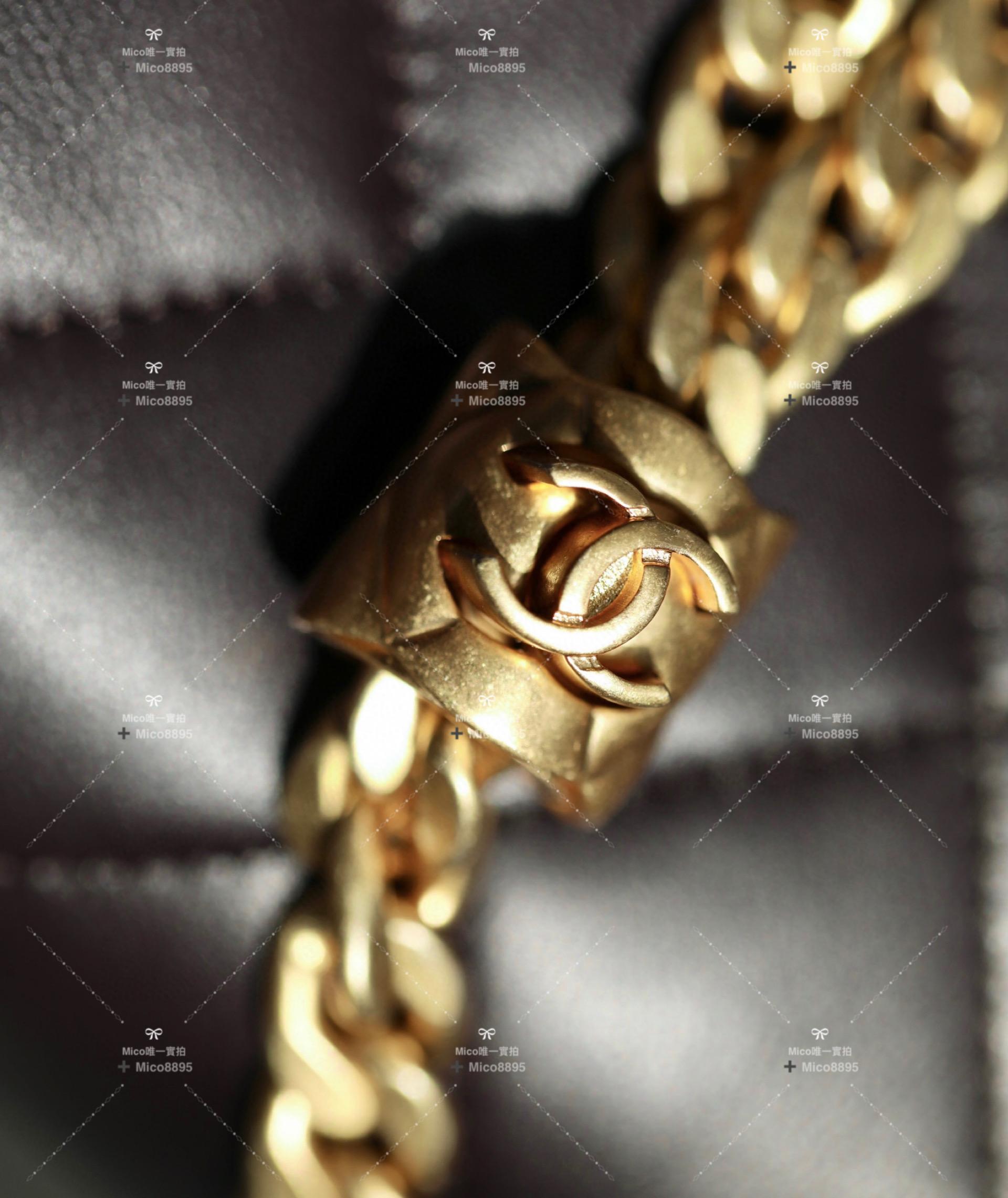 Chanel 深棕色 金柱調節鏈口蓋包 風琴包 小號 小羊皮 22cm
