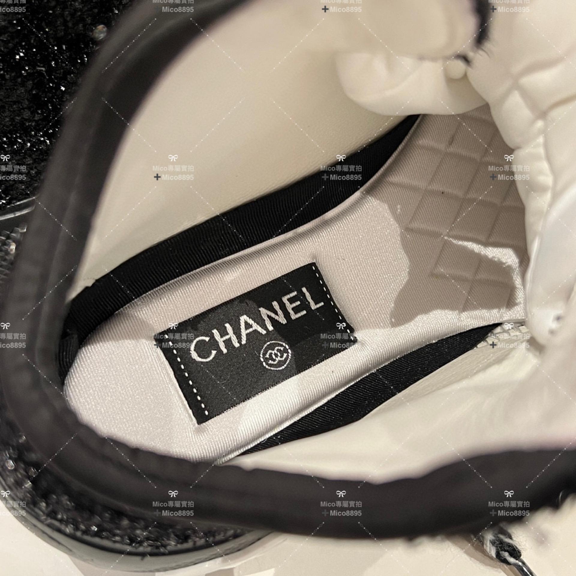 Chanel 22N 黑色毛呢 coco neige滑雪系列 毛呢厚底休閒鞋 35-39