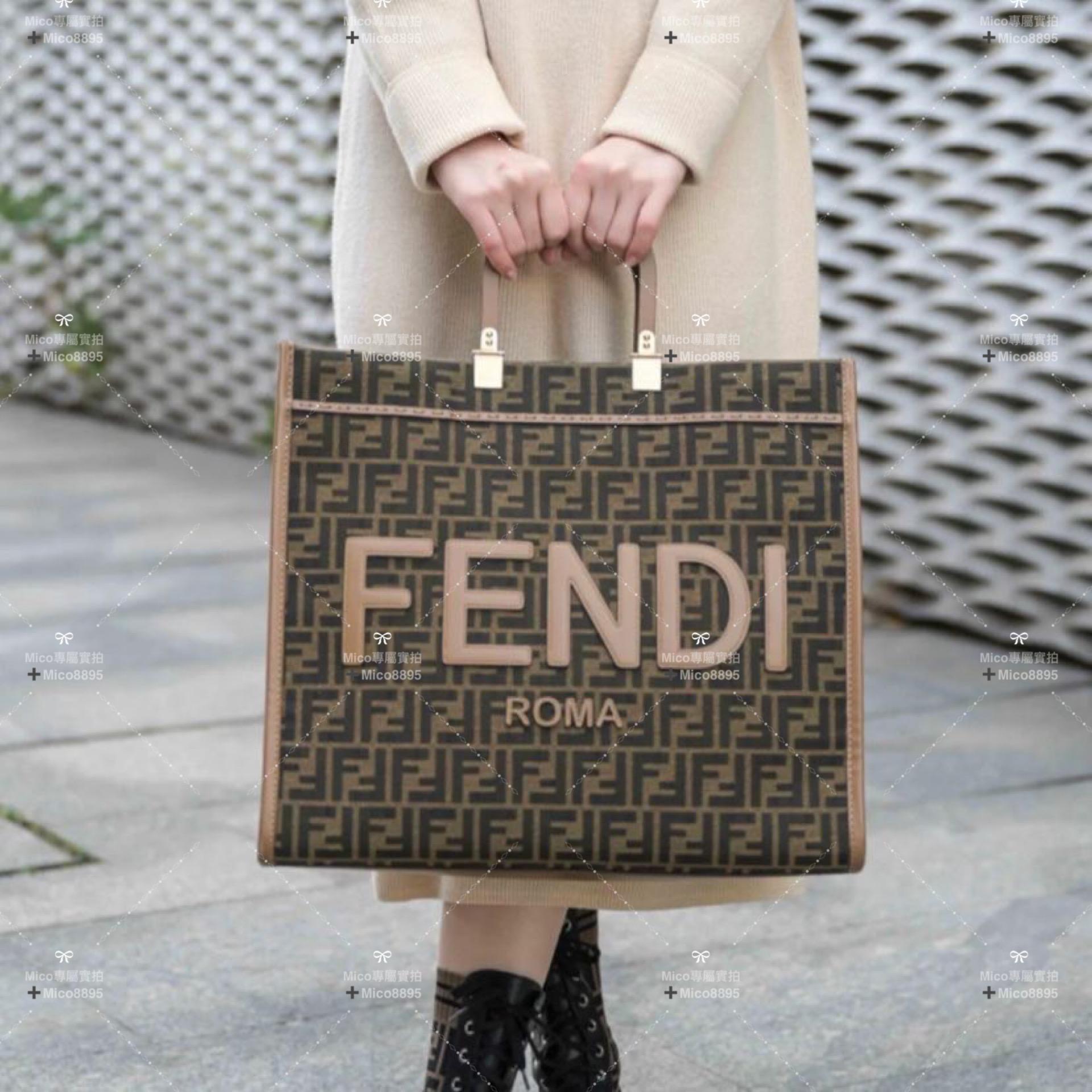 Fendi TOTE 托特包「陽光手提袋」經典雙F老花包身，琥珀色雙手柄 大款 40cm