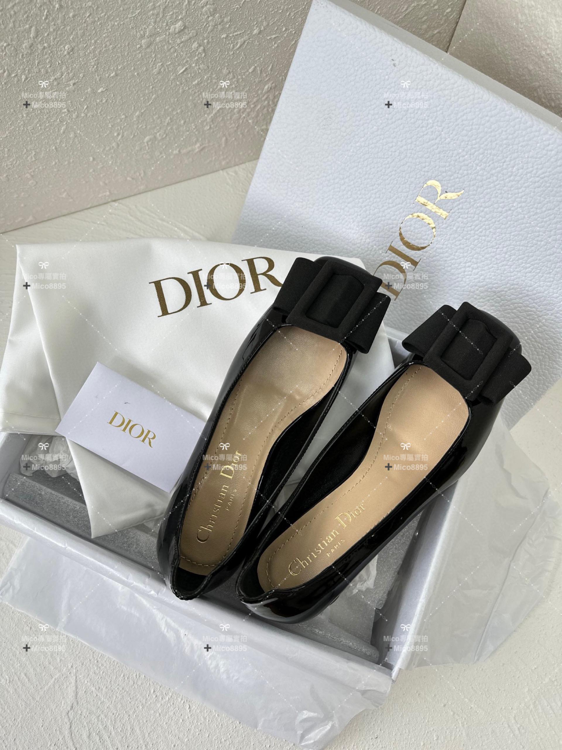 Dior x Roger Vivier 秋冬合作款 瑪麗珍方頭低跟鞋 漆皮黑 4.5cm 碼35-40