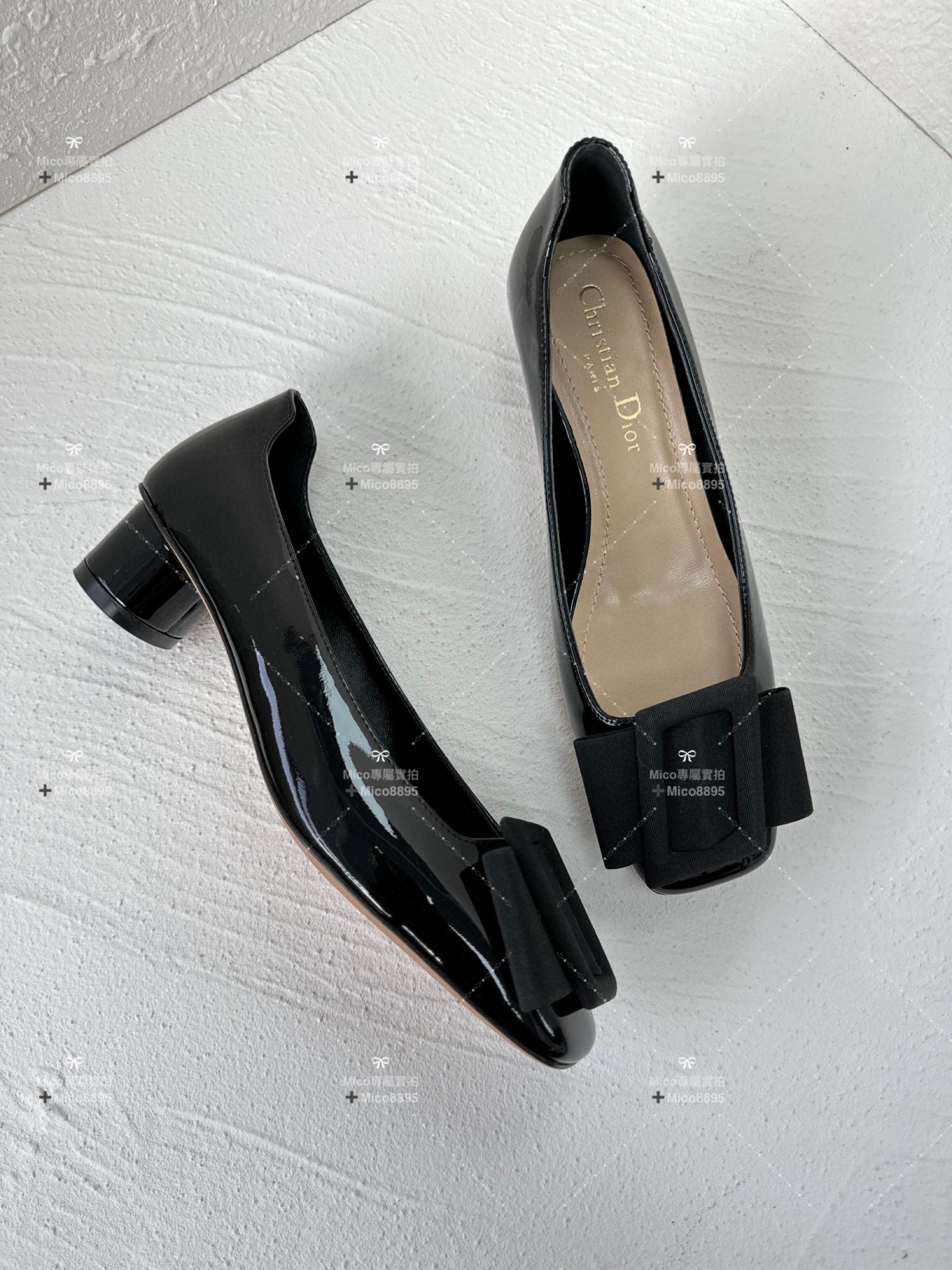 Dior x Roger Vivier 秋冬合作款 瑪麗珍方頭低跟鞋 漆皮黑 4.5cm 碼35-40