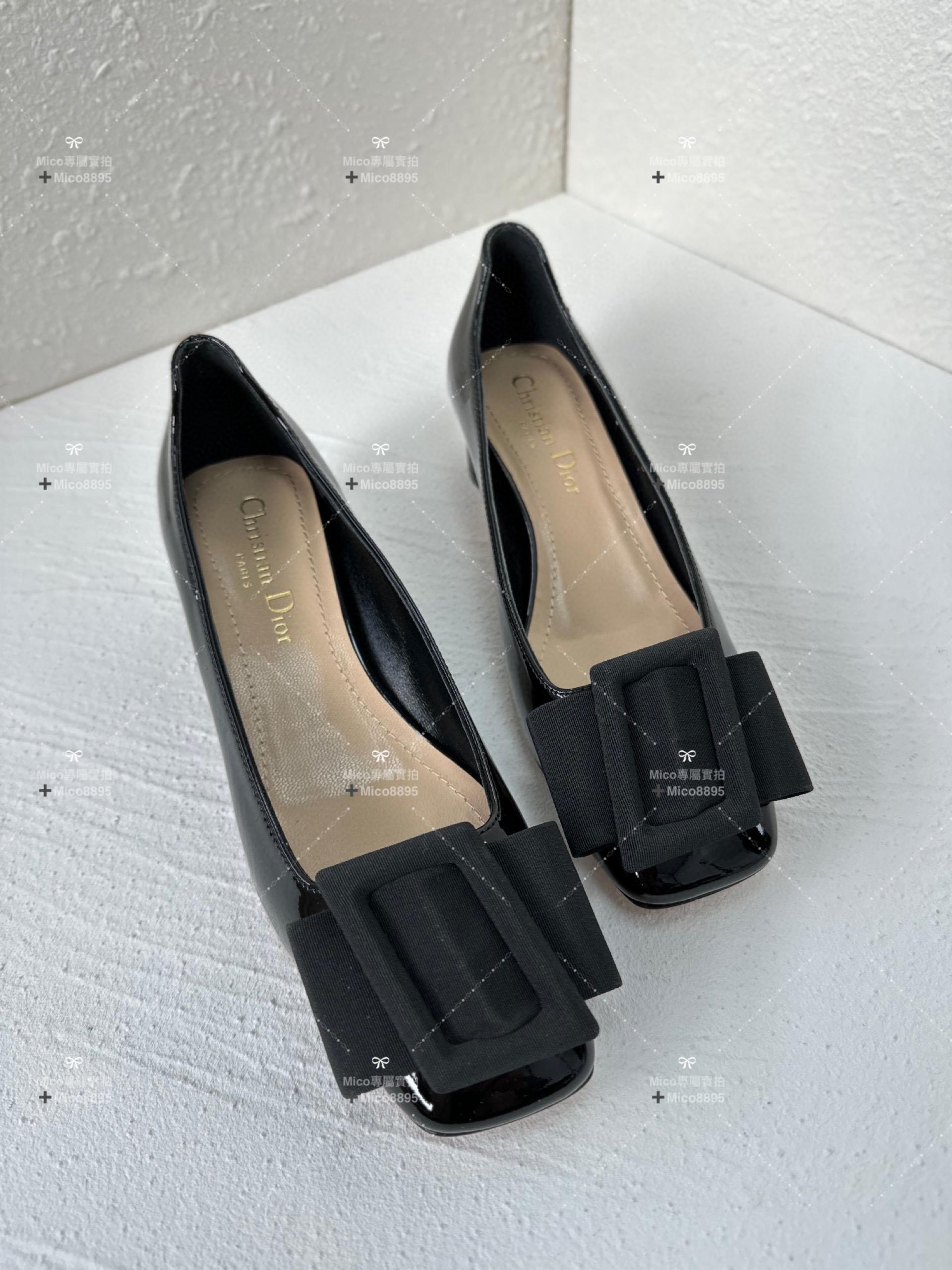 Dior x Roger Vivier 秋冬合作款 瑪麗珍方頭低跟鞋 漆皮黑 4.5cm 碼35-40