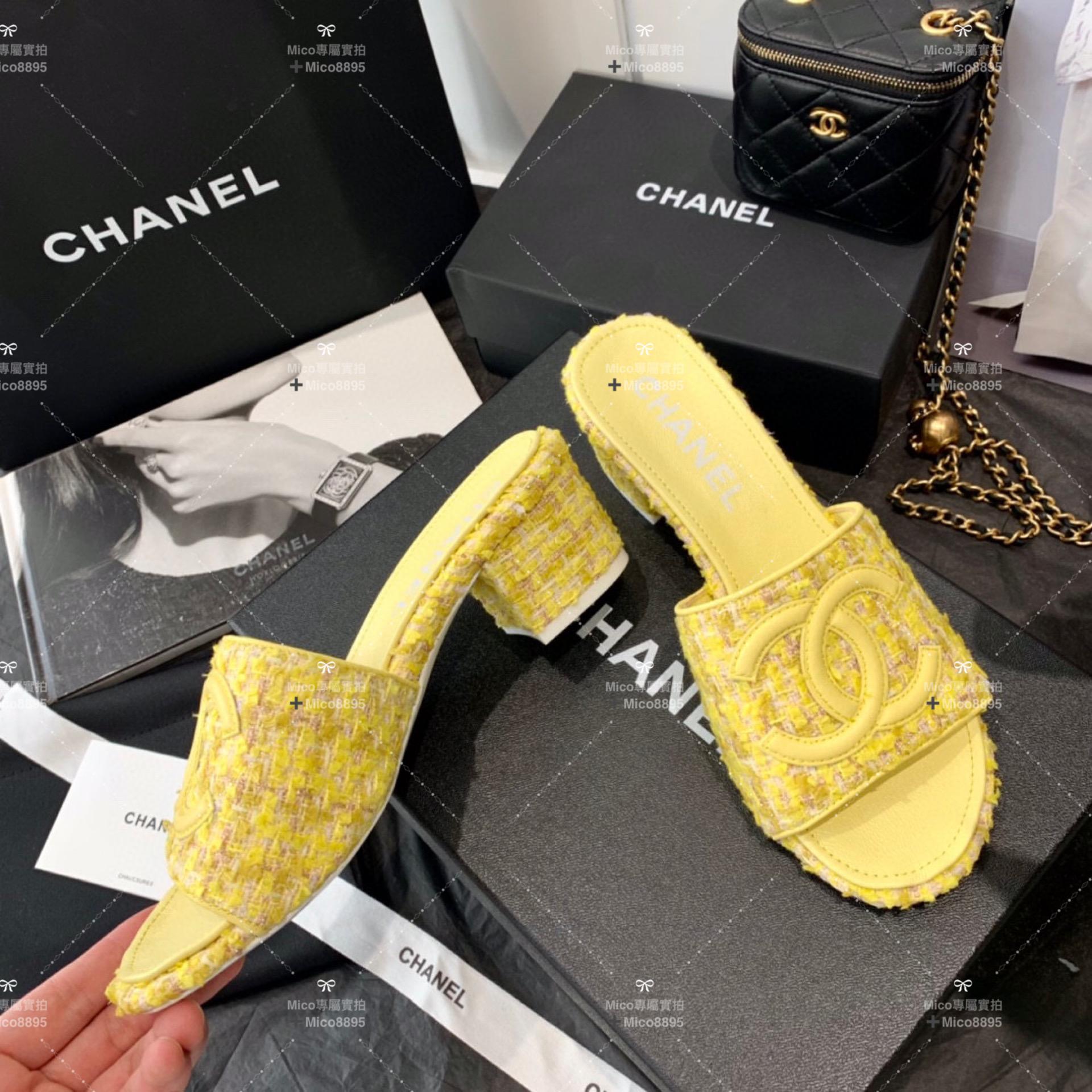 Chanel 小香 經典毛呢 粗花呢 粗跟涼鞋/拖鞋 跟高4.5cm 35-39