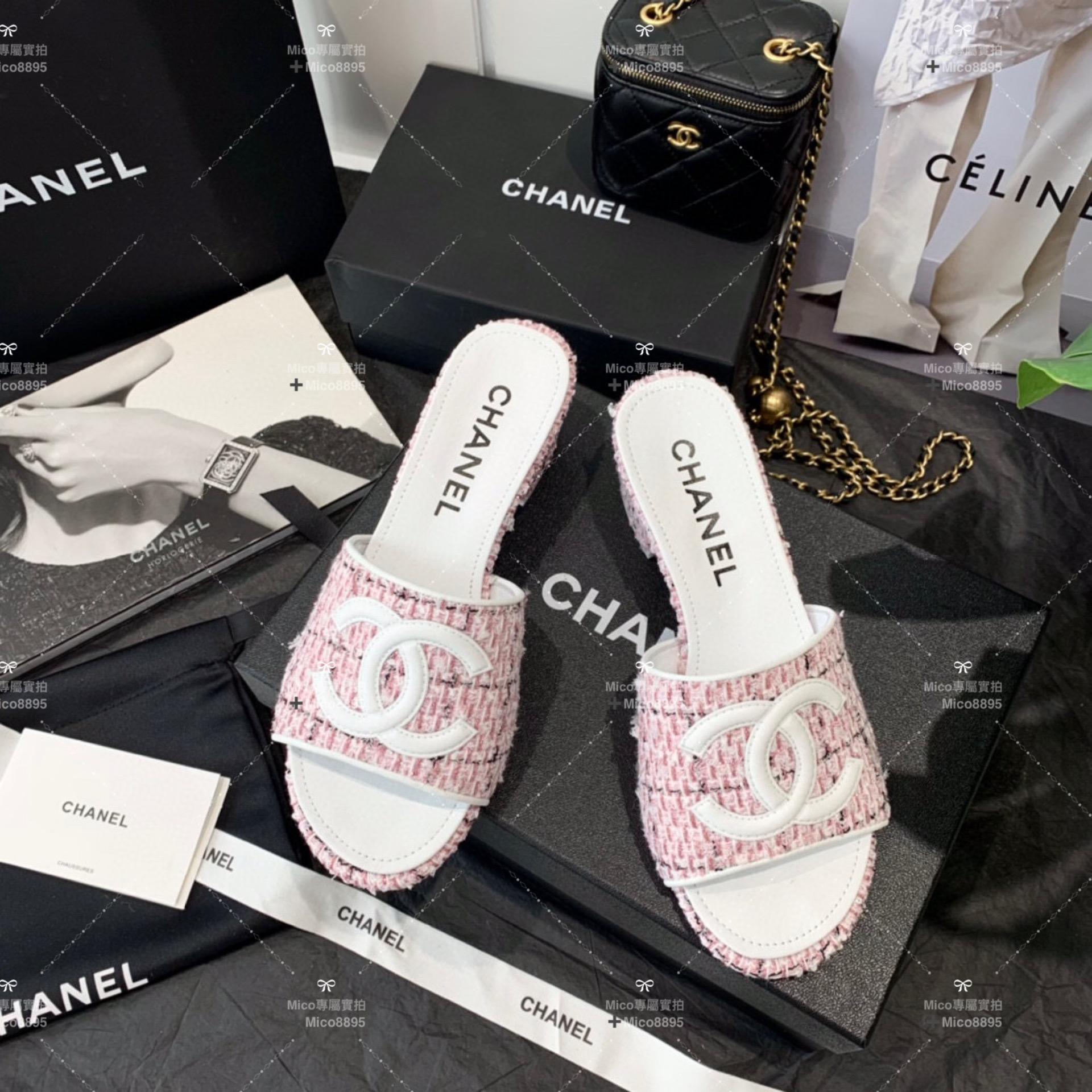 Chanel 小香 經典毛呢 粗花呢 粗跟涼鞋/拖鞋 跟高4.5cm 35-39