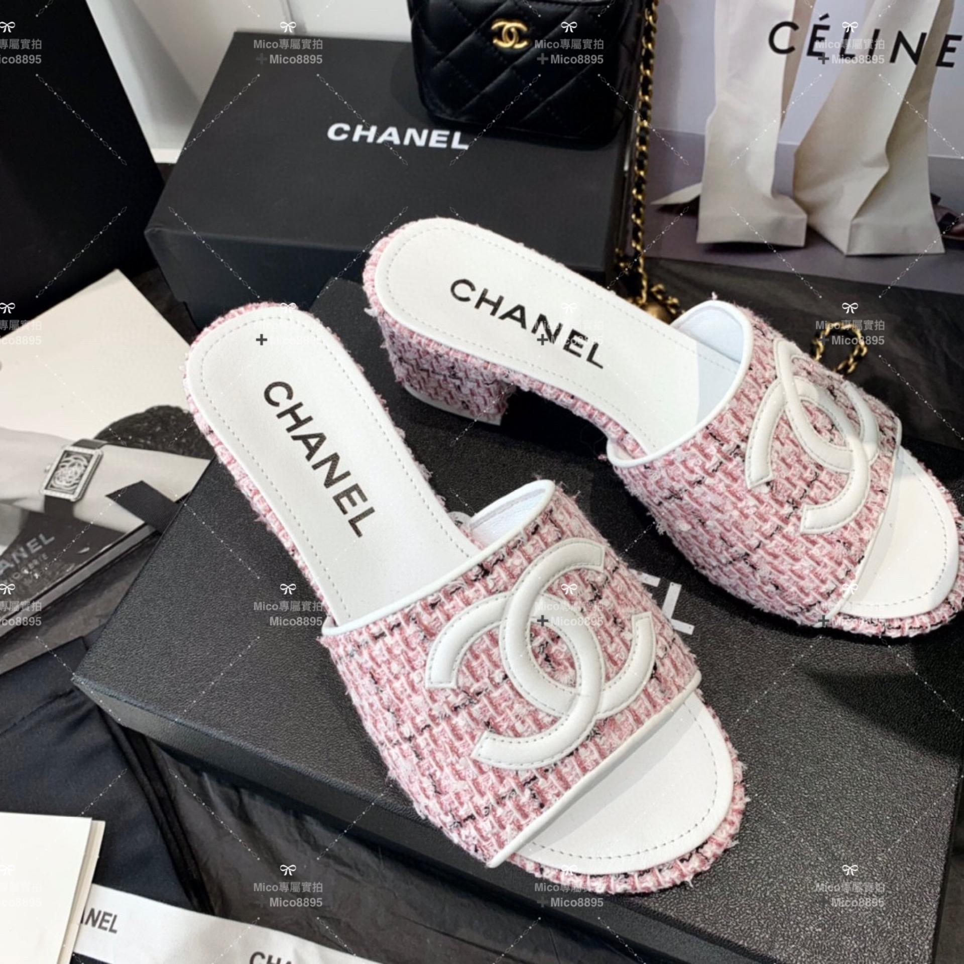 Chanel 小香 經典毛呢 粗花呢 粗跟涼鞋/拖鞋 跟高4.5cm 35-39