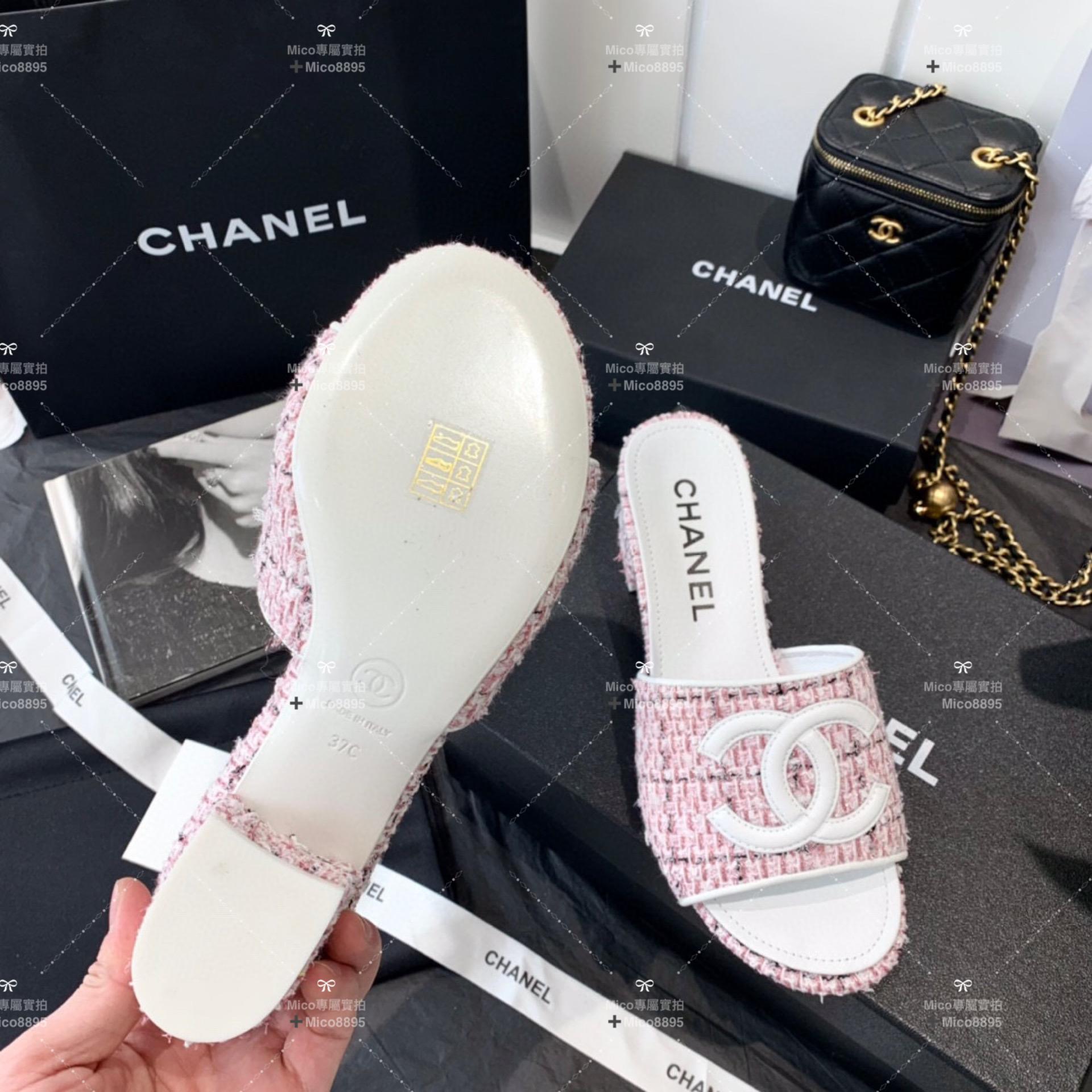 Chanel 小香 經典毛呢 粗花呢 粗跟涼鞋/拖鞋 跟高4.5cm 35-39