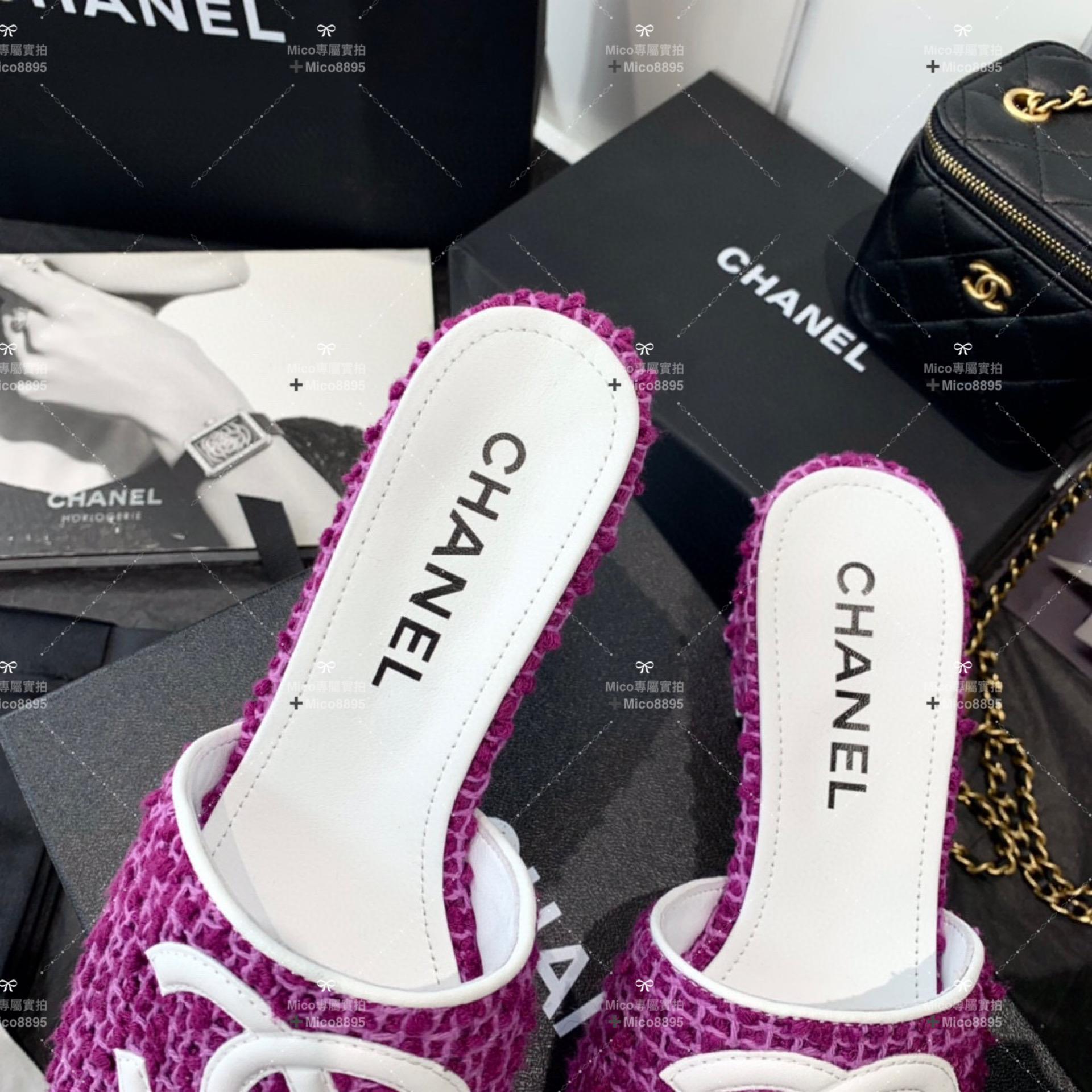 Chanel 小香 經典毛呢 粗花呢 粗跟涼鞋/拖鞋 跟高4.5cm 35-39