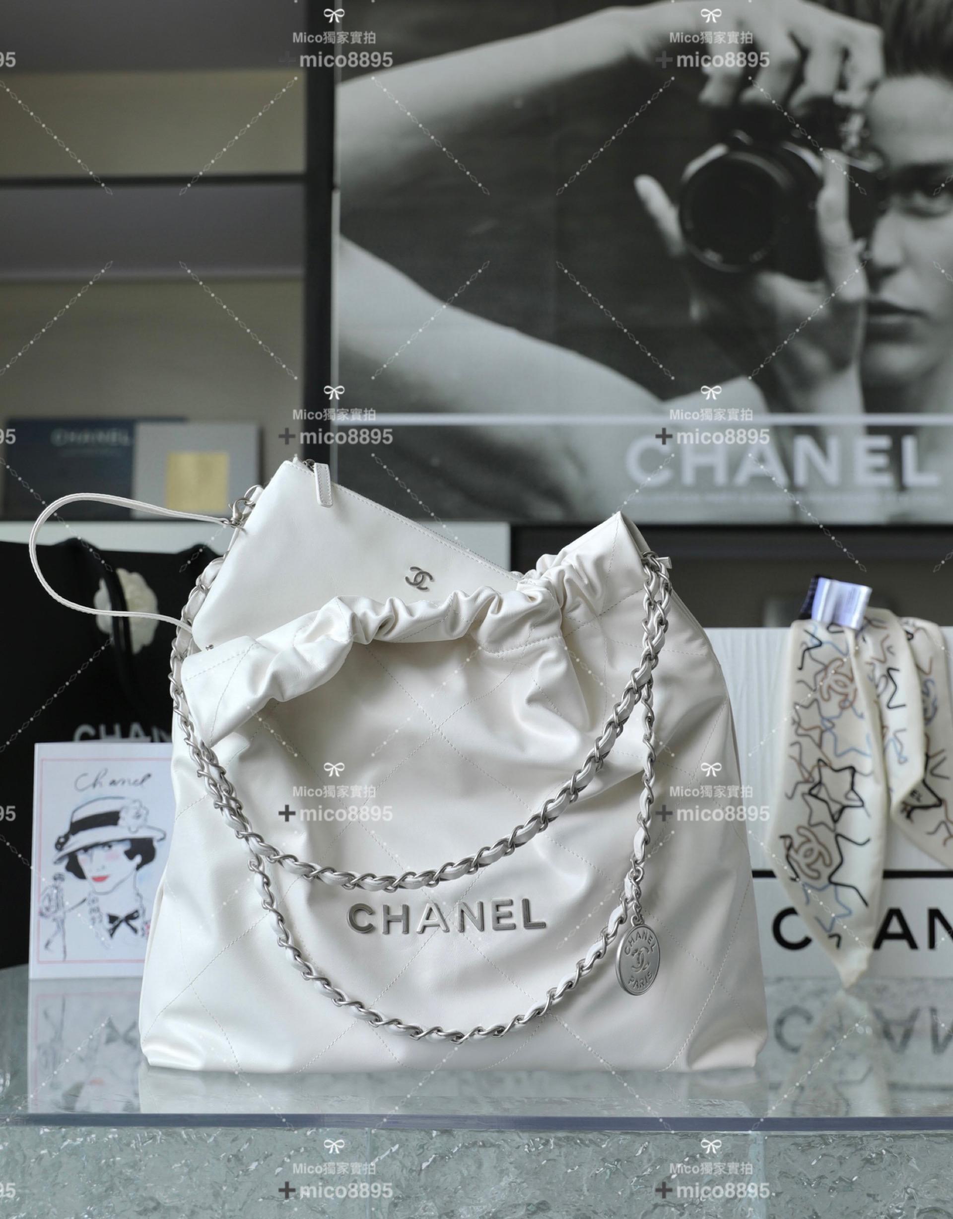 Chanel 火爆款𝟮𝟮𝘀 | 中號購物袋22包/22Bag/白色/砂銀扣♥ | Mico 