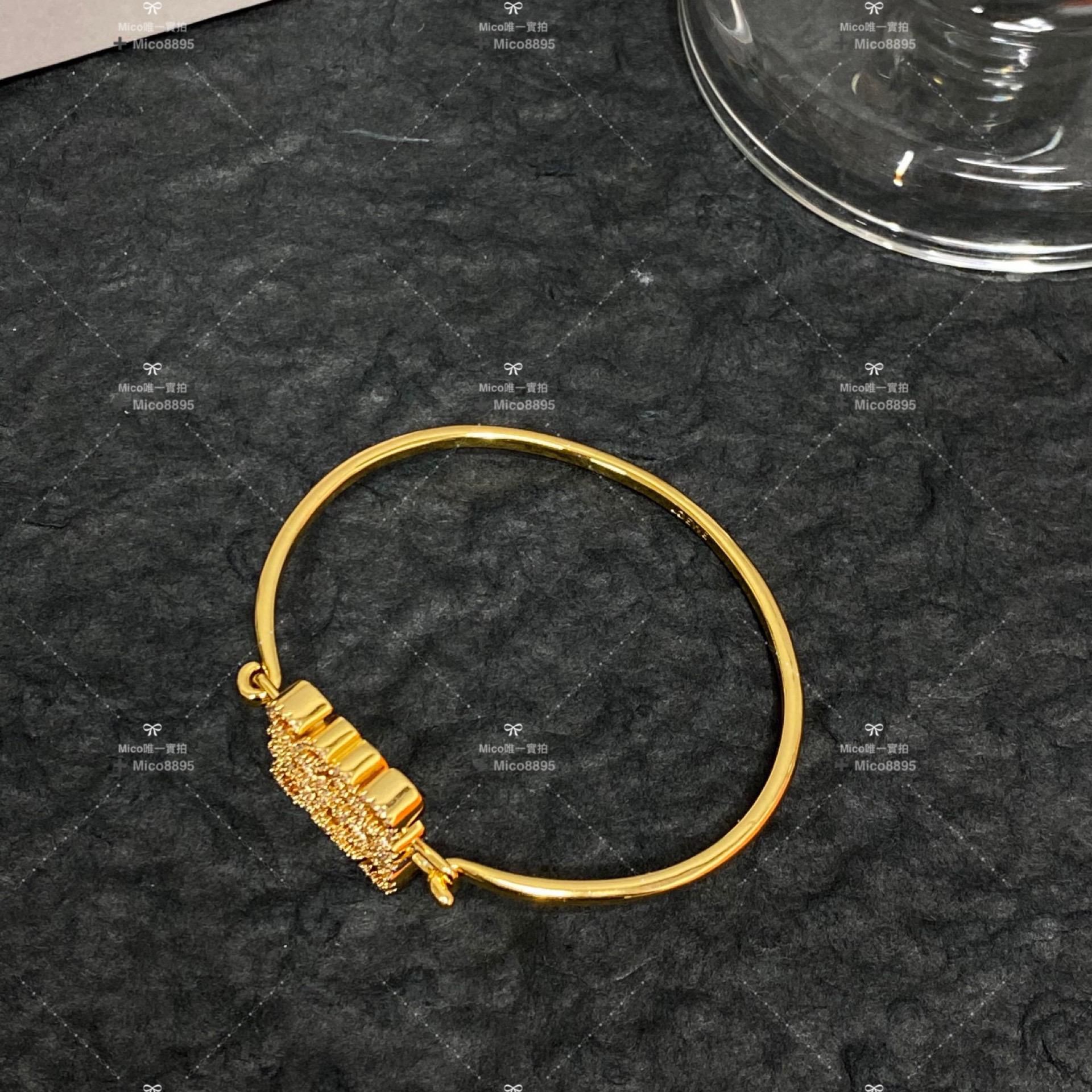 Loewe經典Logo 滿鑽金色手環 低調簡約款