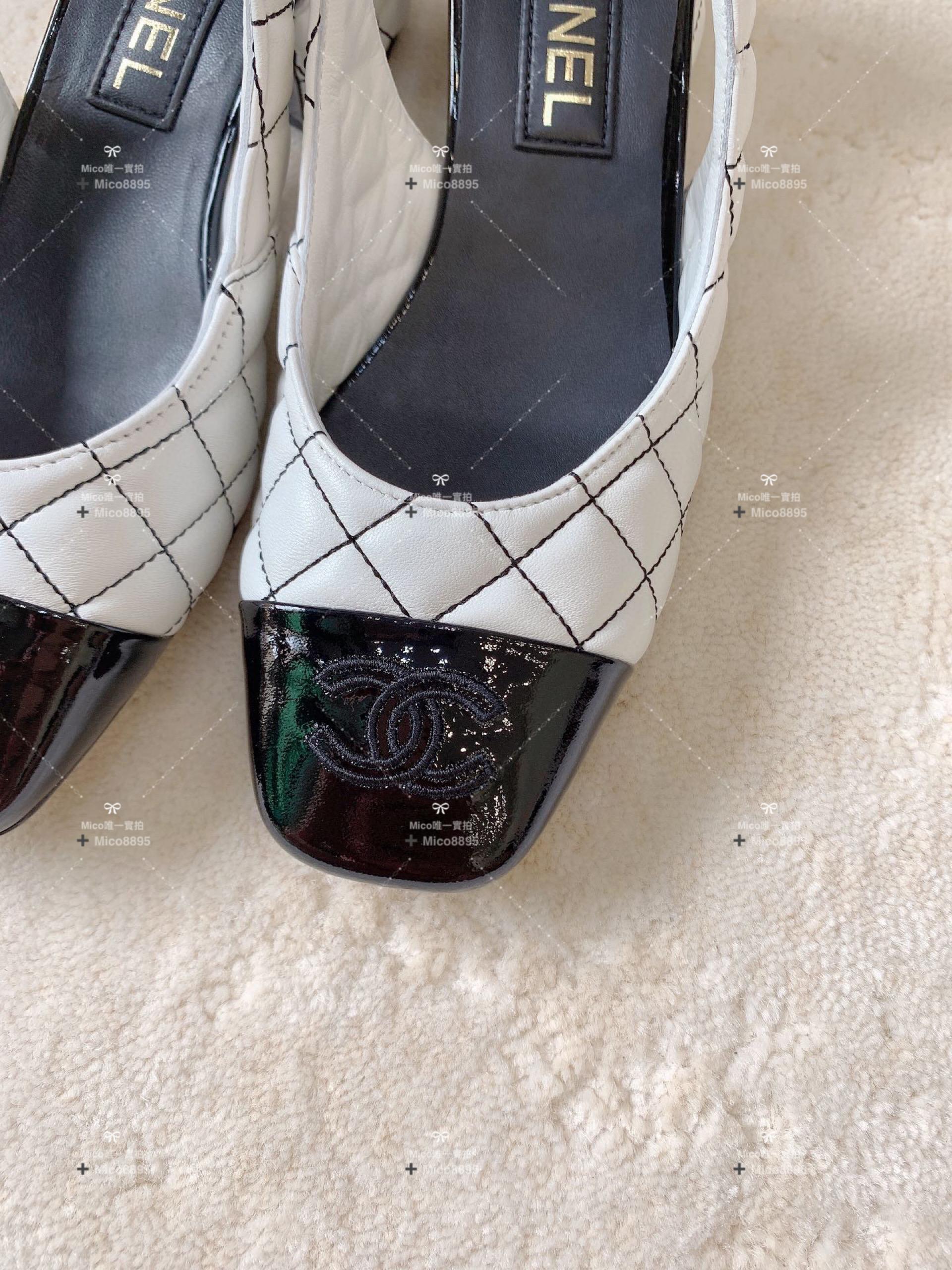 Chanel 菱格刺繡 真皮 瑪莉珍跟鞋 涼鞋 3.5cm跟高