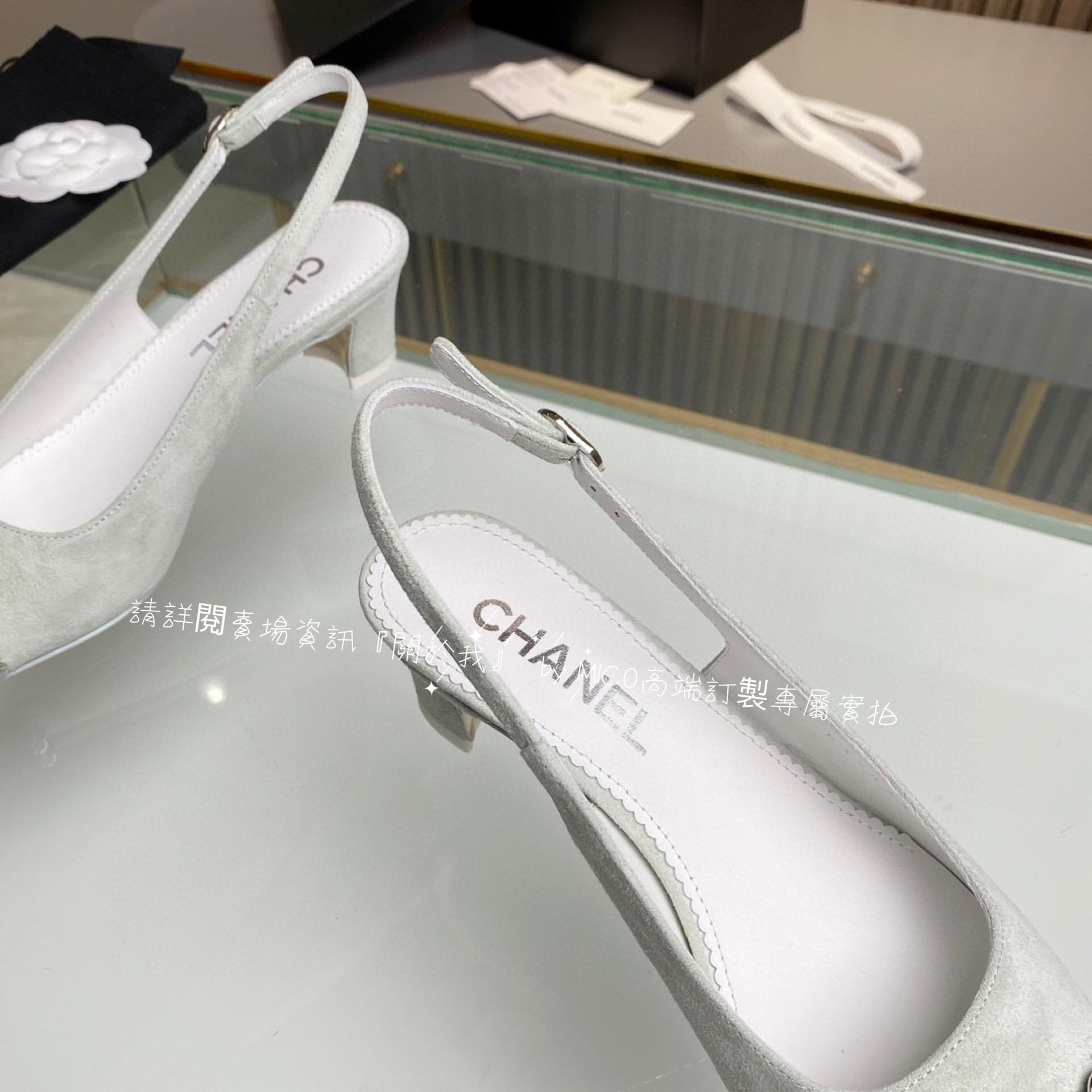 CHANEL 23p 麂皮款 異材質拼接Slingback 繫帶尖頭低跟鞋 5.5cm 35-39（可訂40）