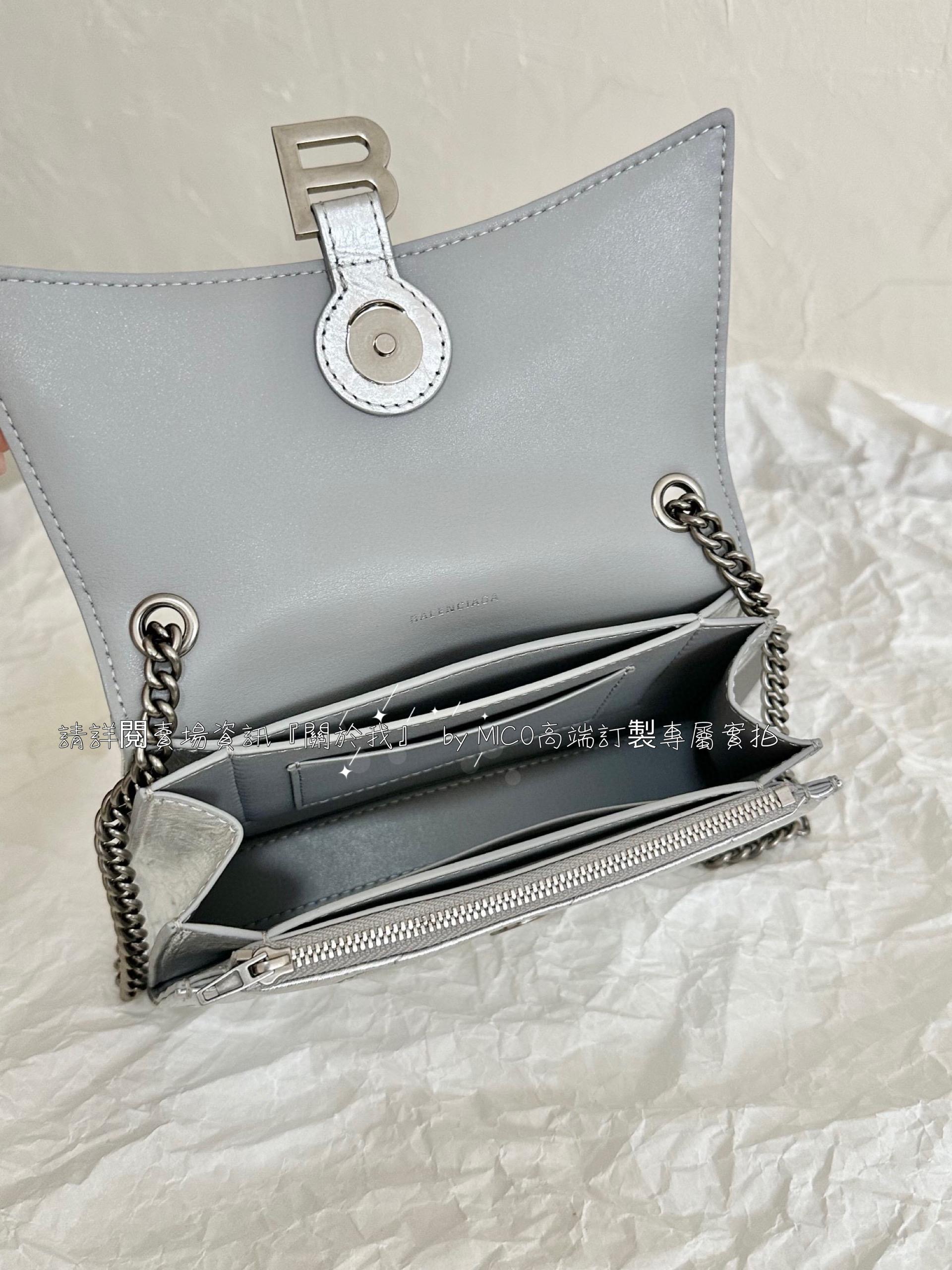BALENCIAGA Crush XS Chain Bag 銀色/沙漏包 尺寸21.8×9.9×4.8cm