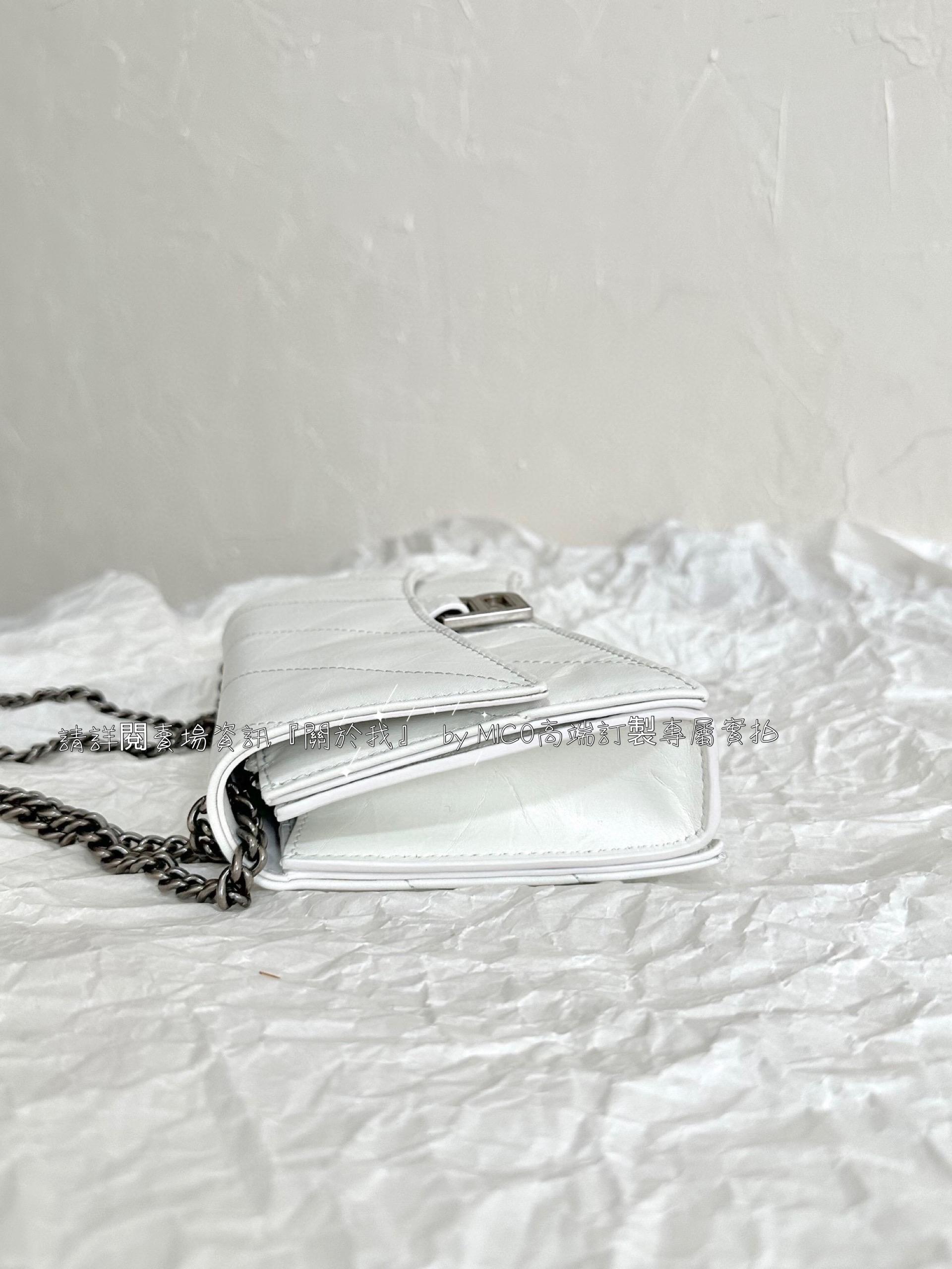 BALENCIAGA Crush XS Chain Bag 白色/銀釦/沙漏包 尺寸21.8×9.9×4.8cm