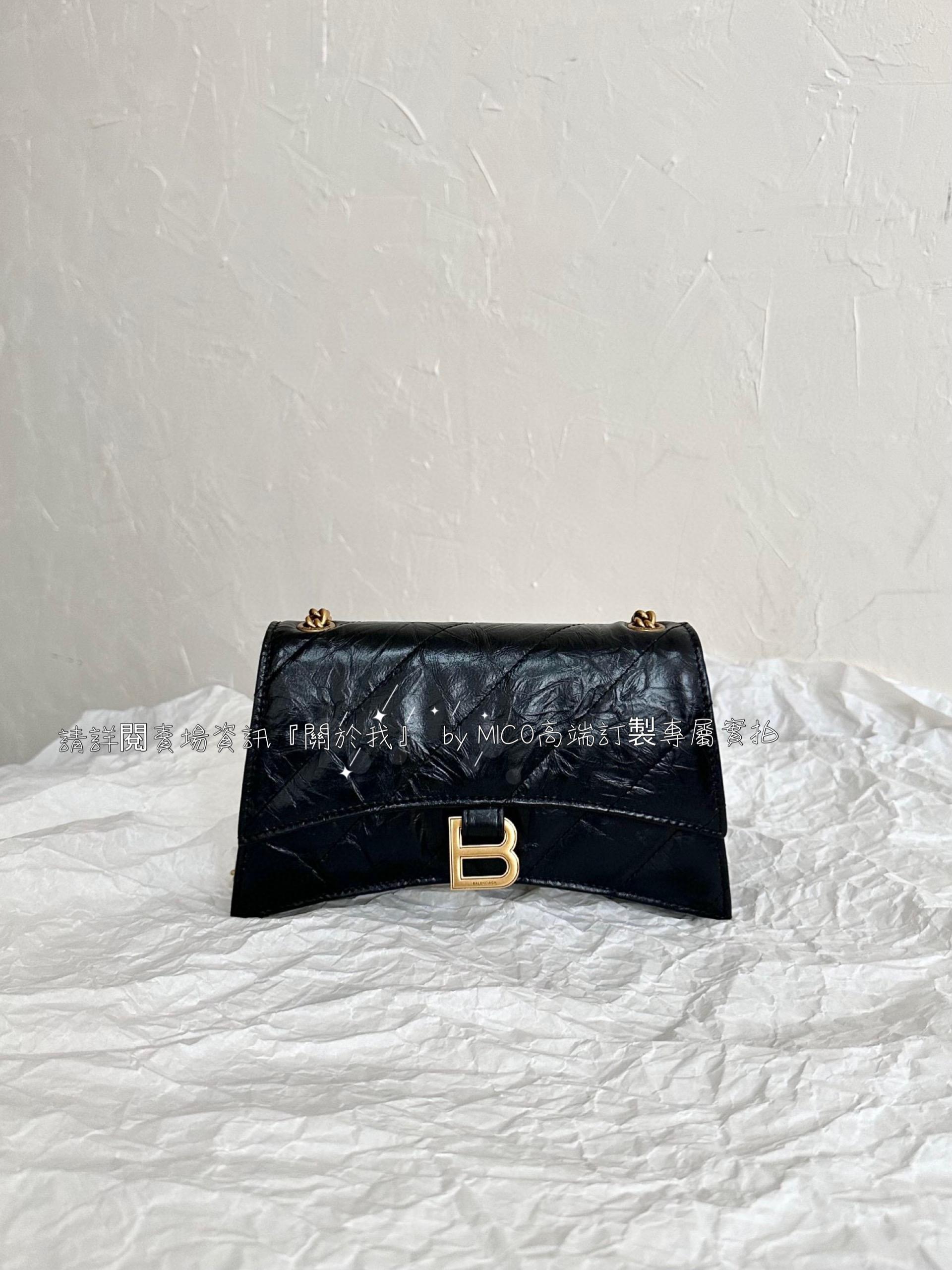 BALENCIAGA Crush XS Chain Bag 黑色/金釦/沙漏包 尺寸21.8×9.9×4.8cm