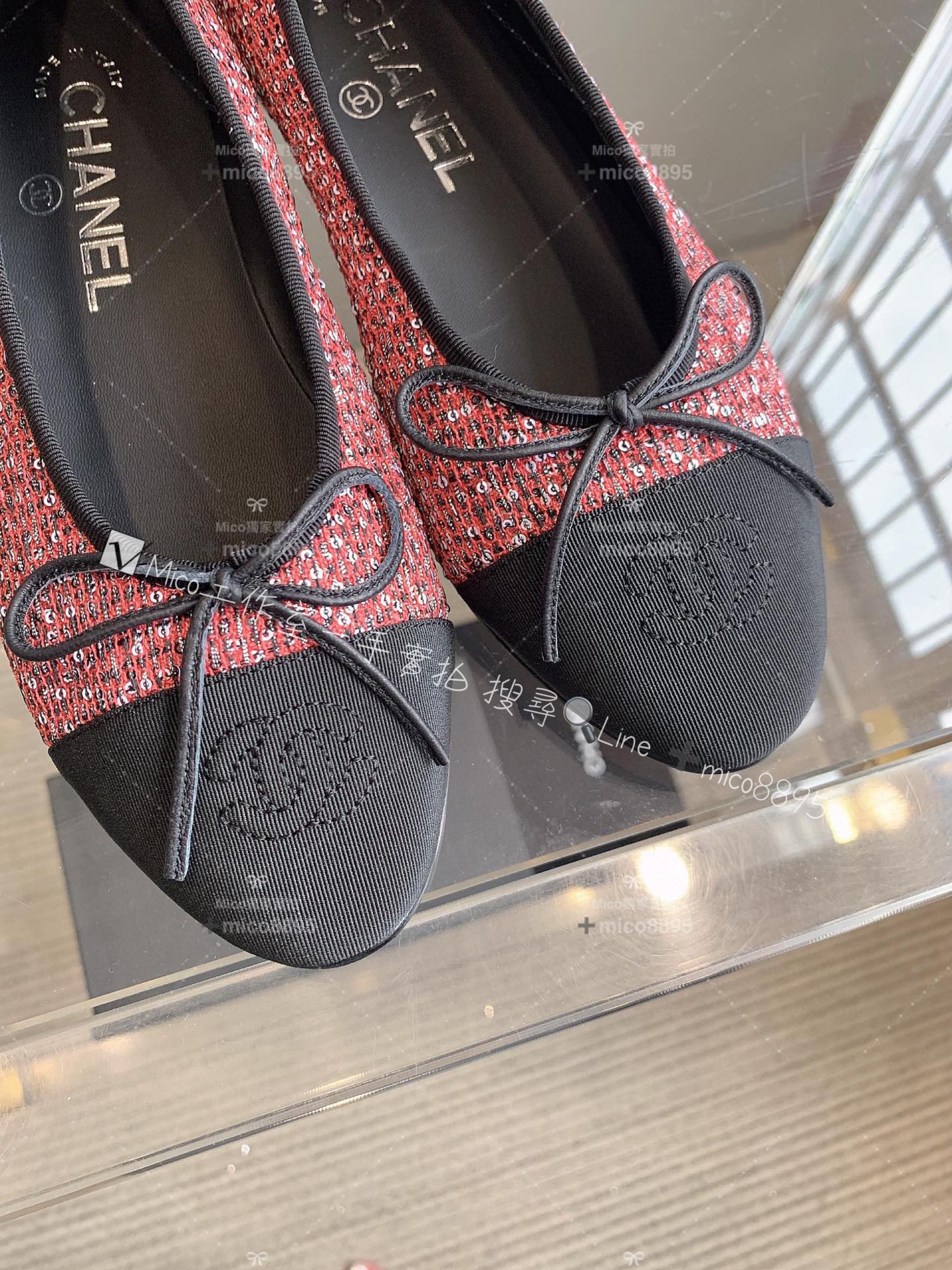 Chanel 季節限定紅色毛呢 圓頭平底芭蕾舞鞋/平底鞋 季節款 size 35-39（34、40、41、42碼可定做）