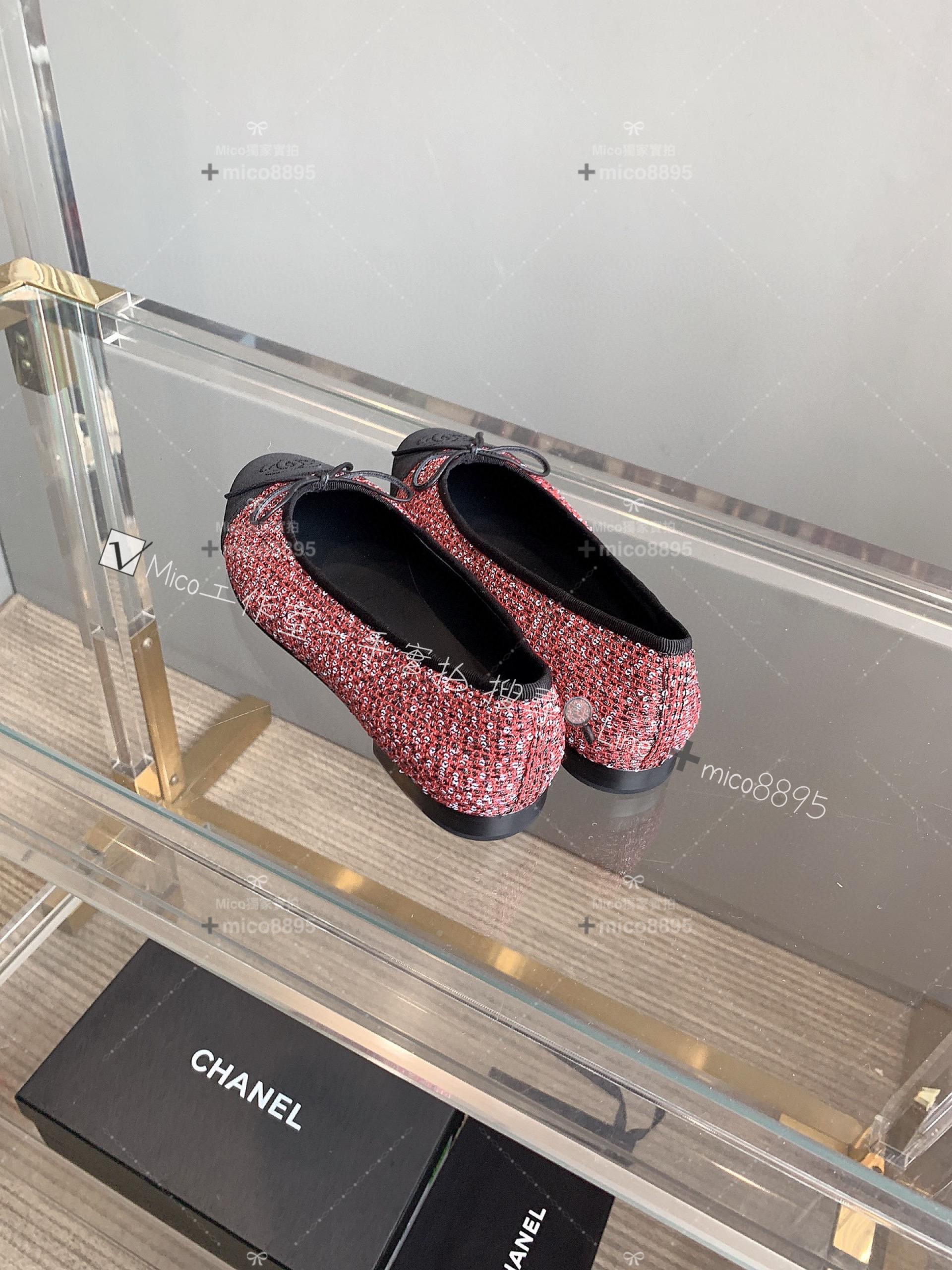 Chanel 季節限定紅色毛呢 圓頭平底芭蕾舞鞋/平底鞋 季節款 size 35-39（34、40、41、42碼可定做）