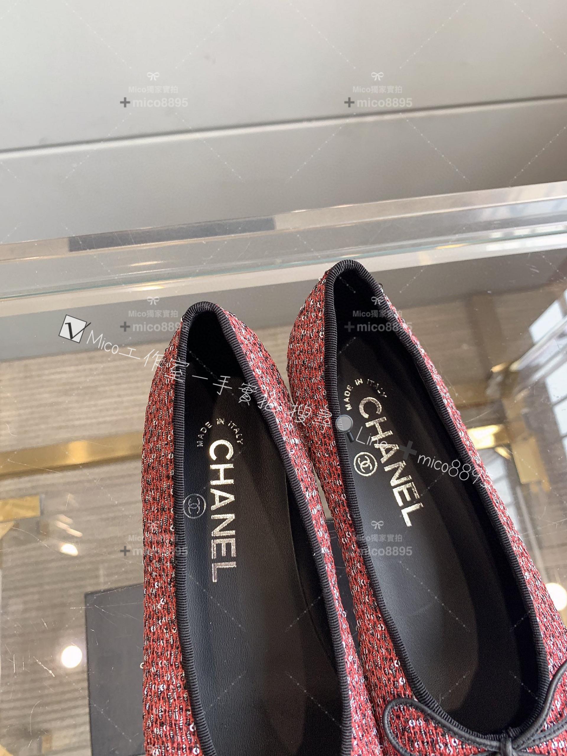 Chanel 季節限定紅色毛呢 圓頭平底芭蕾舞鞋/平底鞋 季節款 size 35-39（34、40、41、42碼可定做）
