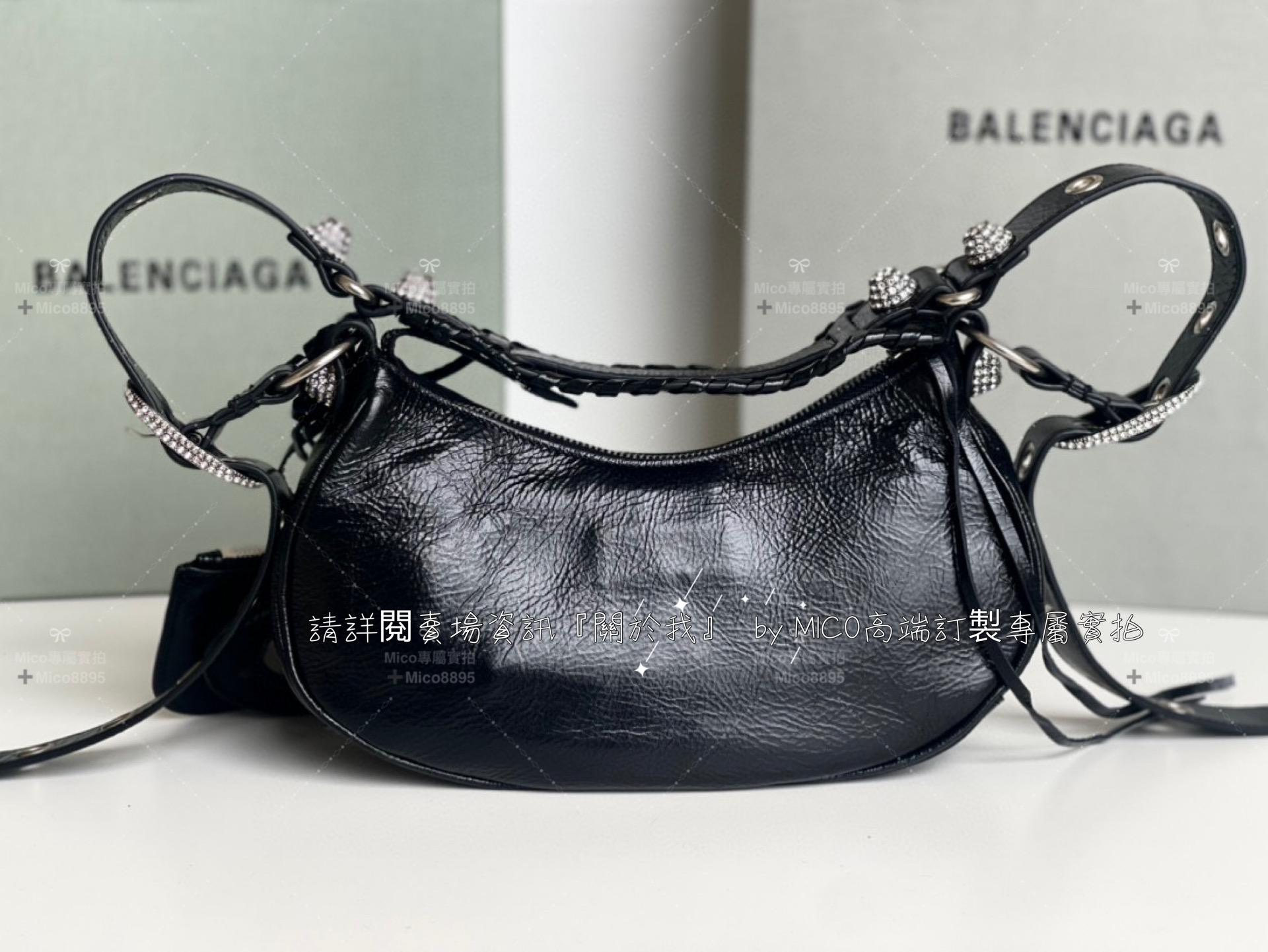 Balenciaga 黑色油蠟皮帶鑽xs/26cm(只有xs) Le Cagole半月包/餃子包/機車包