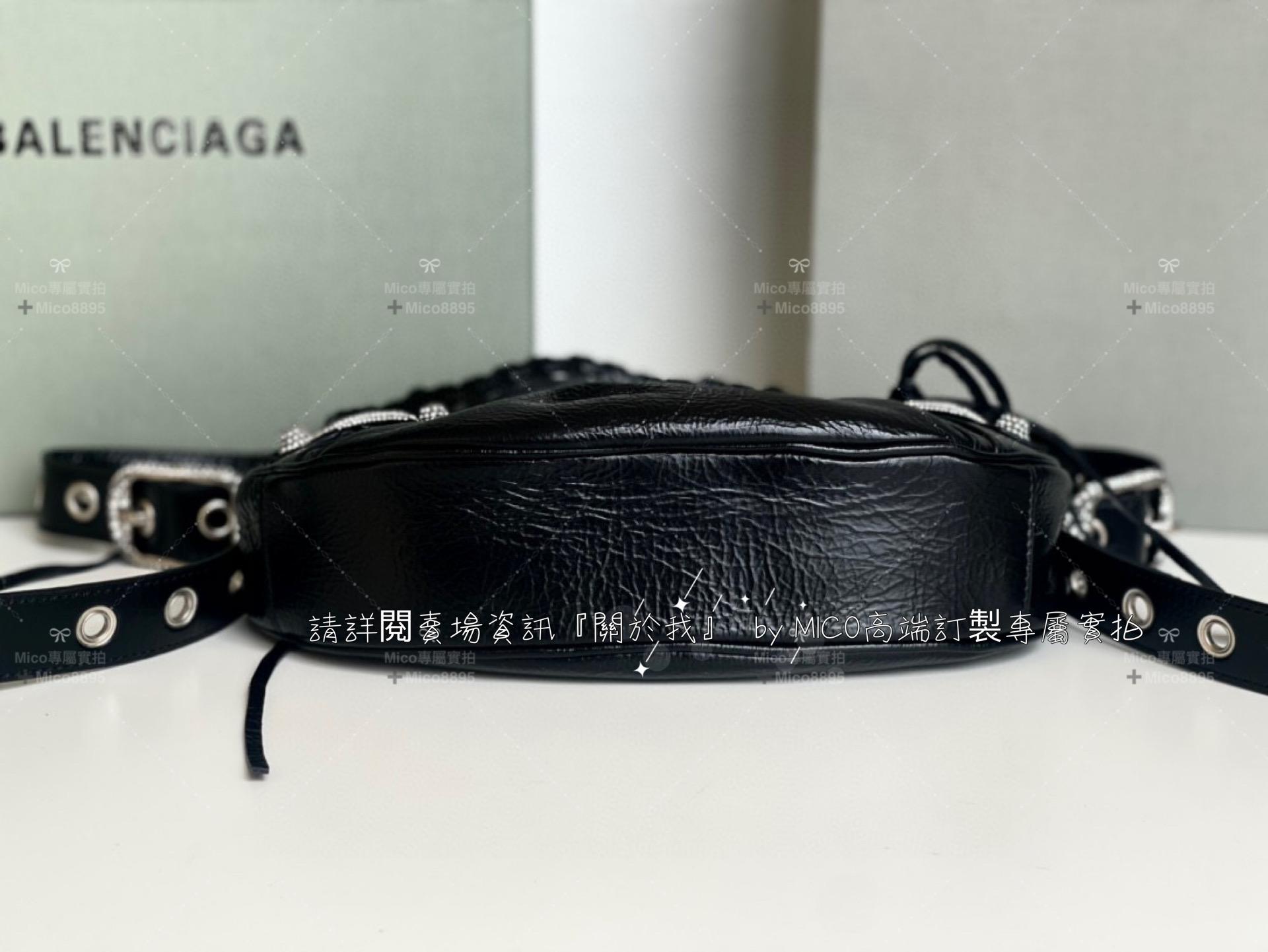 Balenciaga 黑色油蠟皮帶鑽xs/26cm(只有xs) Le Cagole半月包/餃子包/機車包