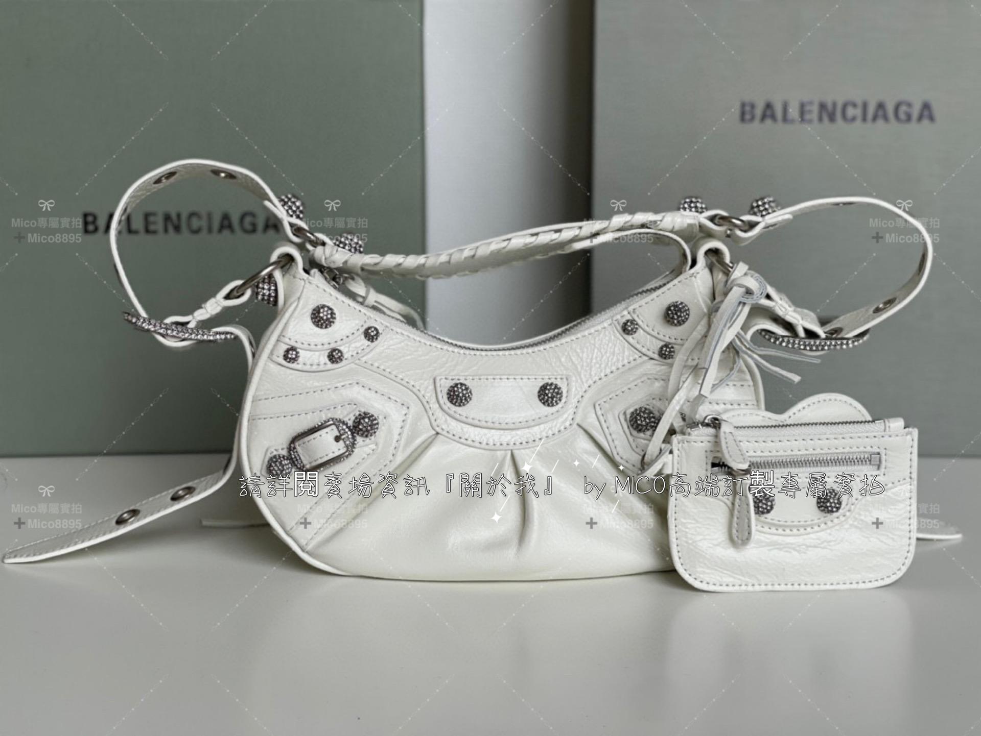 Balenciaga 白色油蠟皮帶鑽xs/26cm(只有xs) Le Cagole半月包/餃子包/機車包