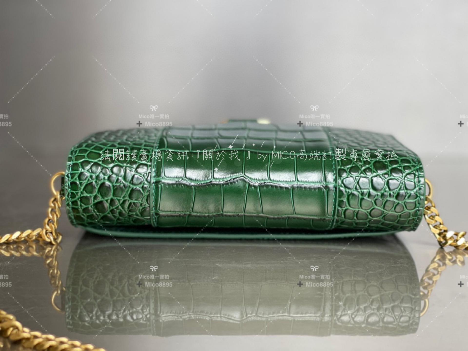 Balenciaga 鱷魚壓紋祖母綠/金釦/金鏈 WOC 沙漏包/鍊條包/錢包 19cm