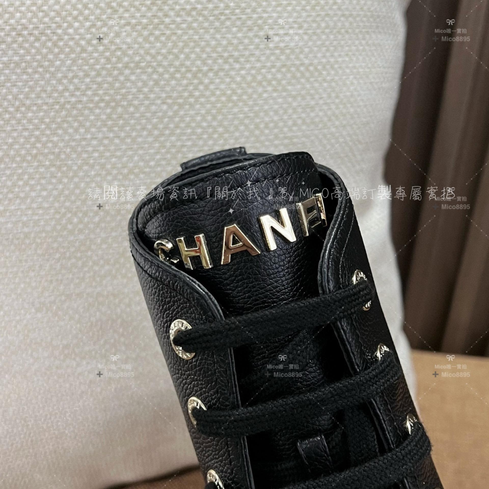 Chanel 22B 新款字母短靴 全皮鞋面 荔枝紋牛皮 底厚5cm 35-39