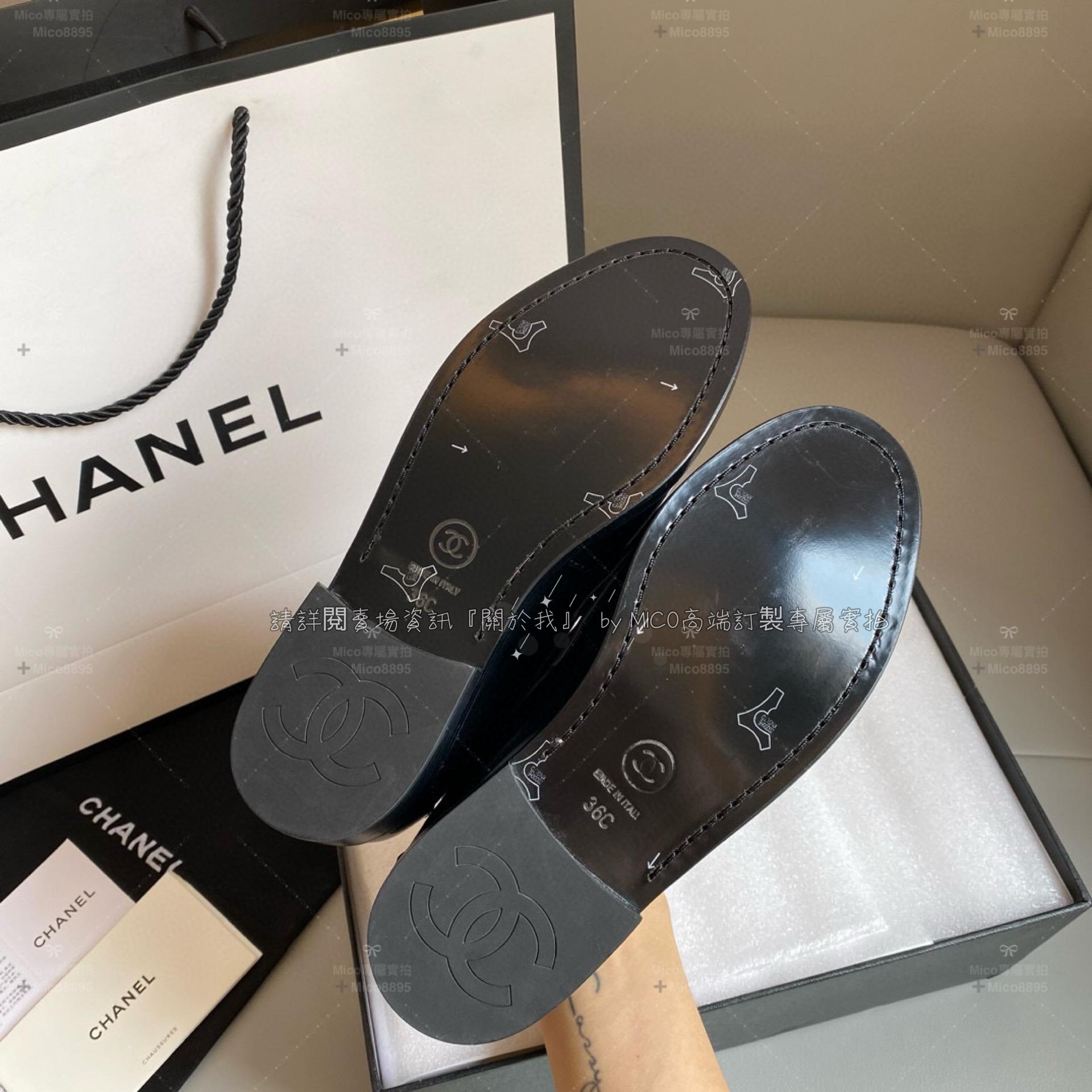 CHANEL 香奈兒 23B 厚底5cm 漆皮黑白/金釦 樂福鞋 35-39可訂40