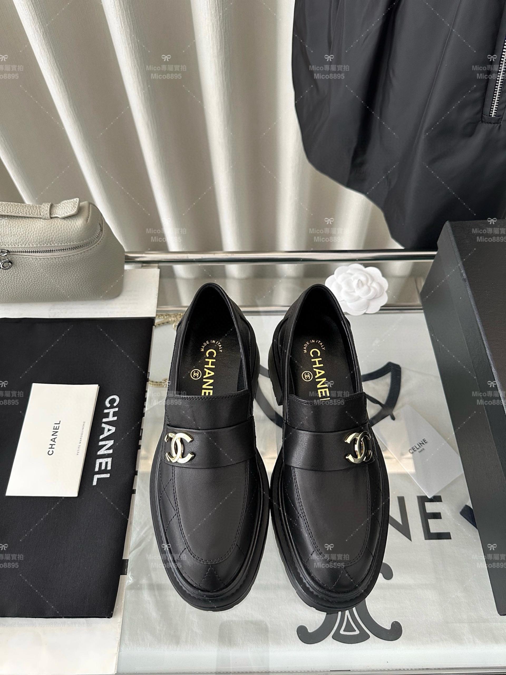 Chanel 23s 黑色小牛皮厚底樂福鞋/便鞋｜底厚4cm 35-40