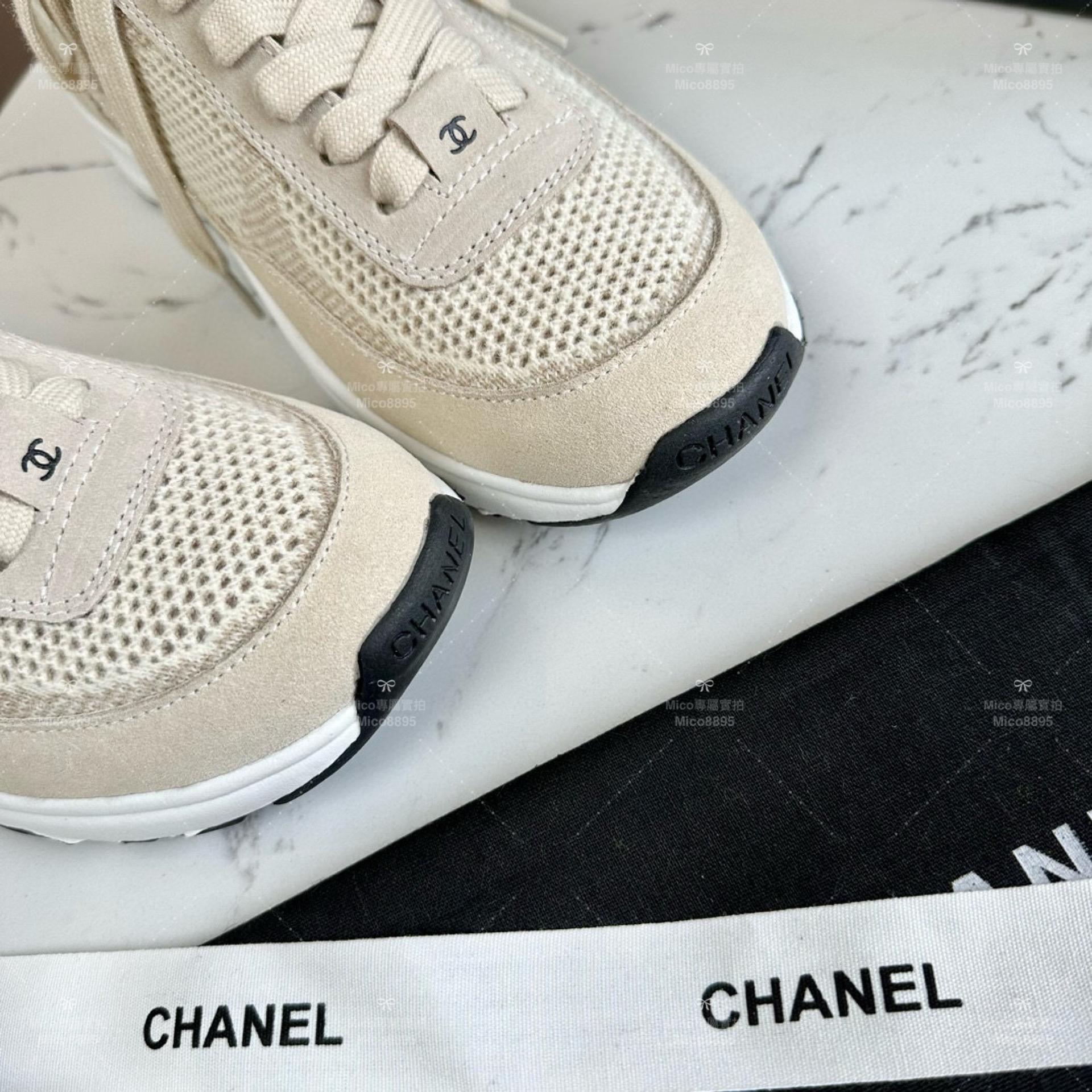 Chanel 23B季節款 秋冬羊絨麂皮款 米白色 針織休閒運動鞋｜女鞋 襪子運動鞋 休閒鞋 35-39