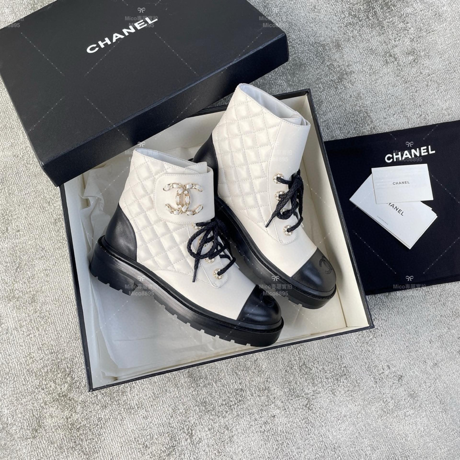 Chanel 經典菱格紋機車靴/短靴/ 啞光白色 SIZE 35-39(可訂製40）