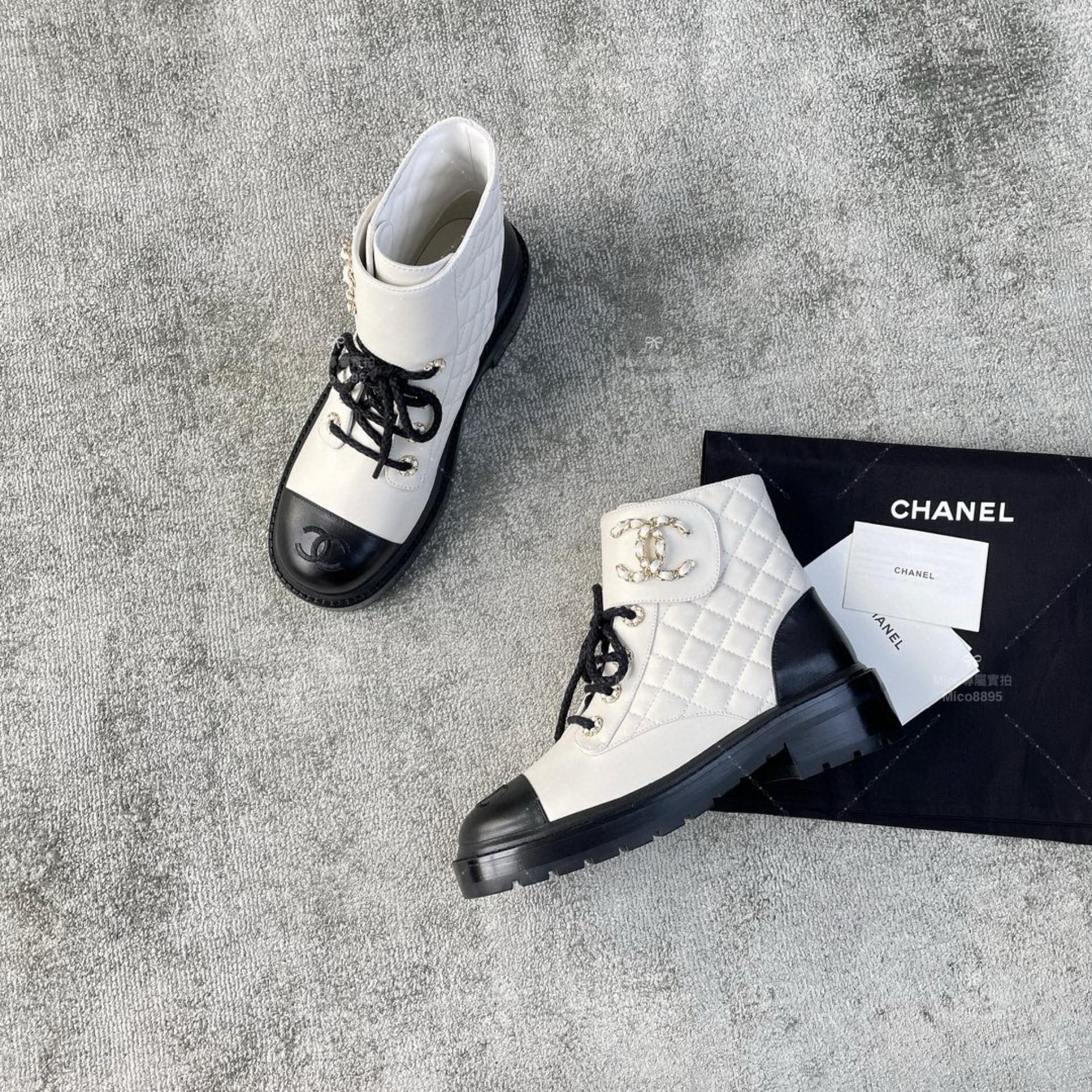 Chanel 經典菱格紋機車靴/短靴/ 啞光白色 SIZE 35-39(可訂製40）