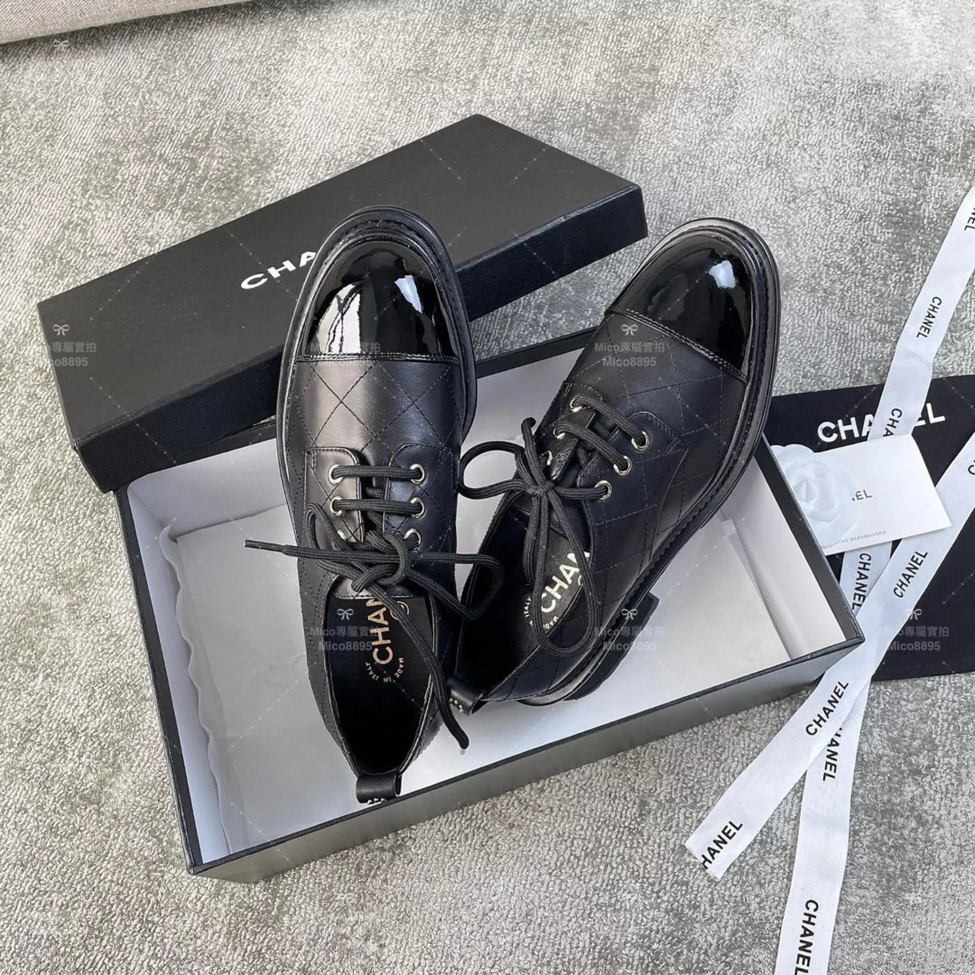 Chanel 經典繫帶 黑色 厚底樂福鞋/紳士鞋/ 英倫風格 SIZE 35-39(可訂製40）
