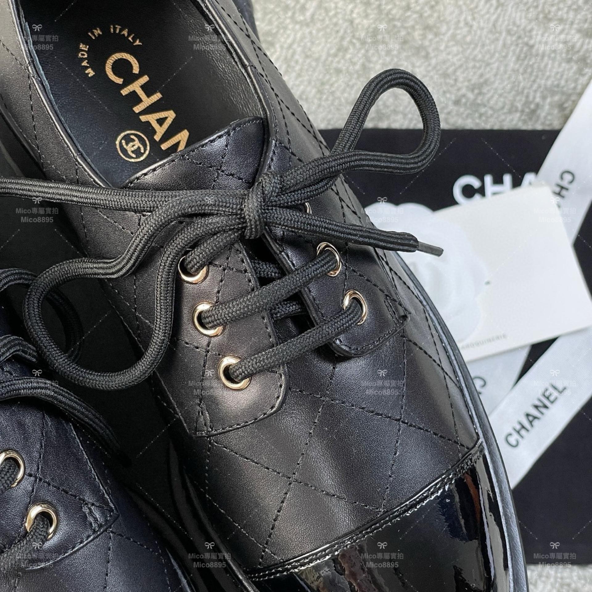 Chanel 經典繫帶 黑色 厚底樂福鞋/紳士鞋/ 英倫風格 SIZE 35-39(可訂製40）