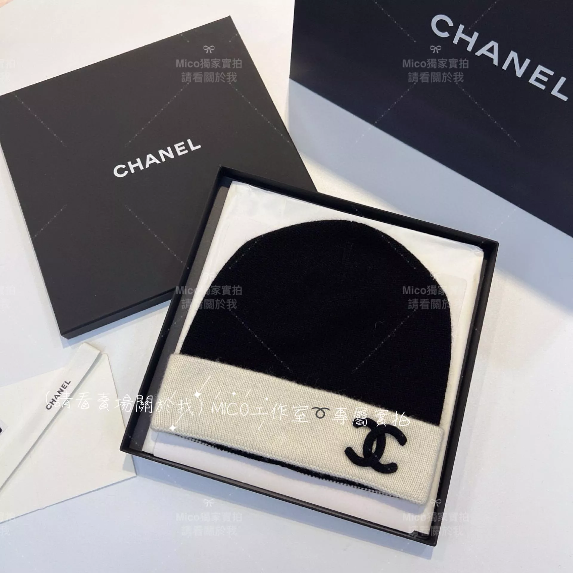 Chanel 22A季節款 黑色山羊絨毛帽 均碼