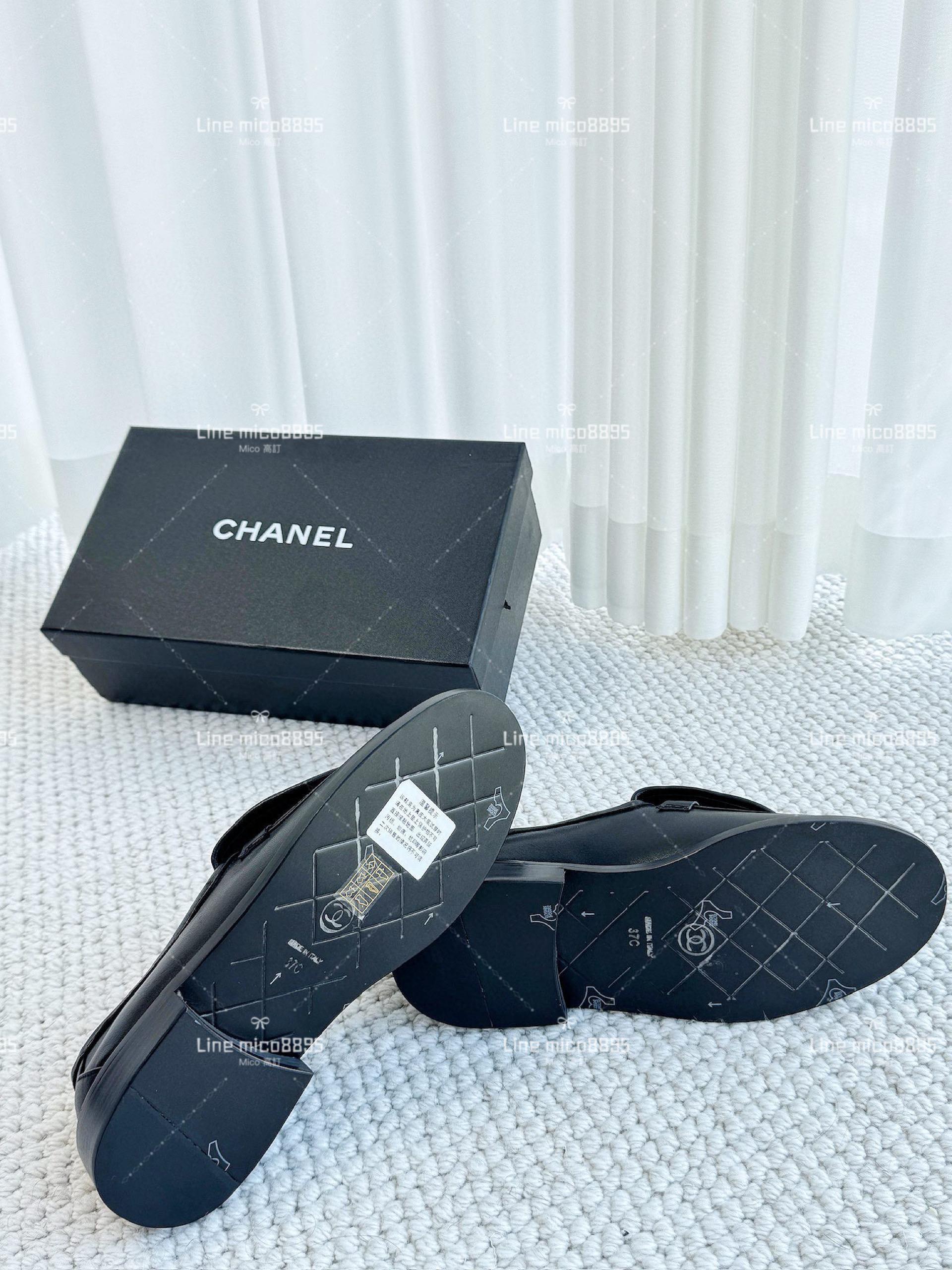 CHANEL 23s 黑色金釦 經典款 菱格牛皮 圓頭平底翻蓋樂福鞋 學院風 35-40