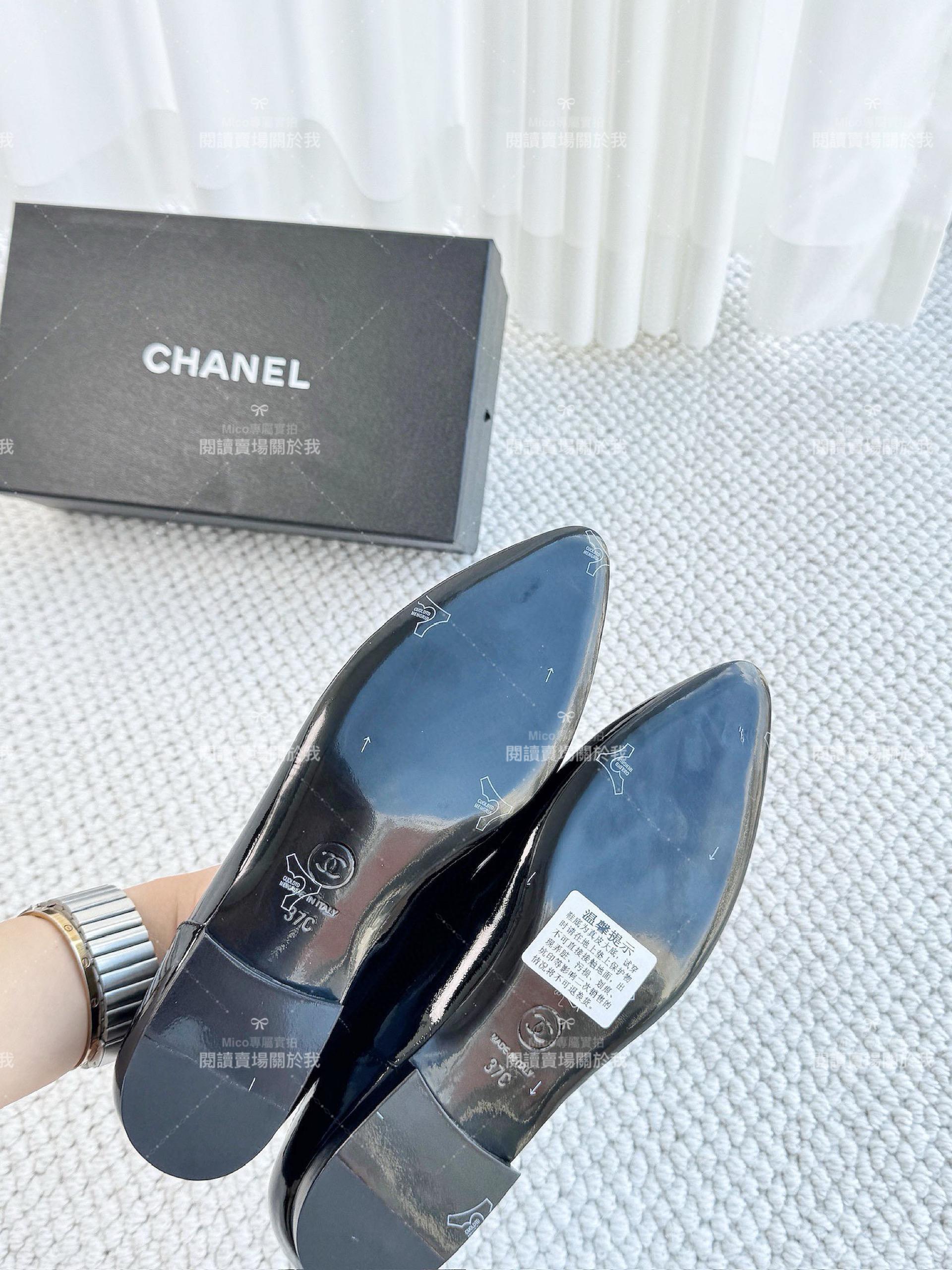 CHANEL 23s 漆皮黑色 尖頭平底樂福鞋 平底鞋 35-39